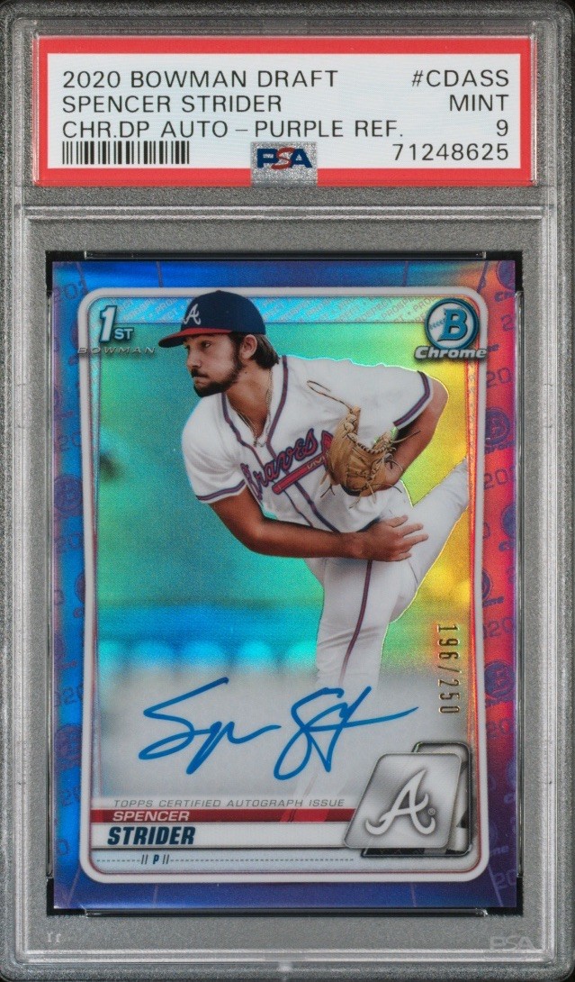 2020 SPENCER STRIDER Bowman Chrome Draft Purple Refractor 1st Auto #/250 PSA 9