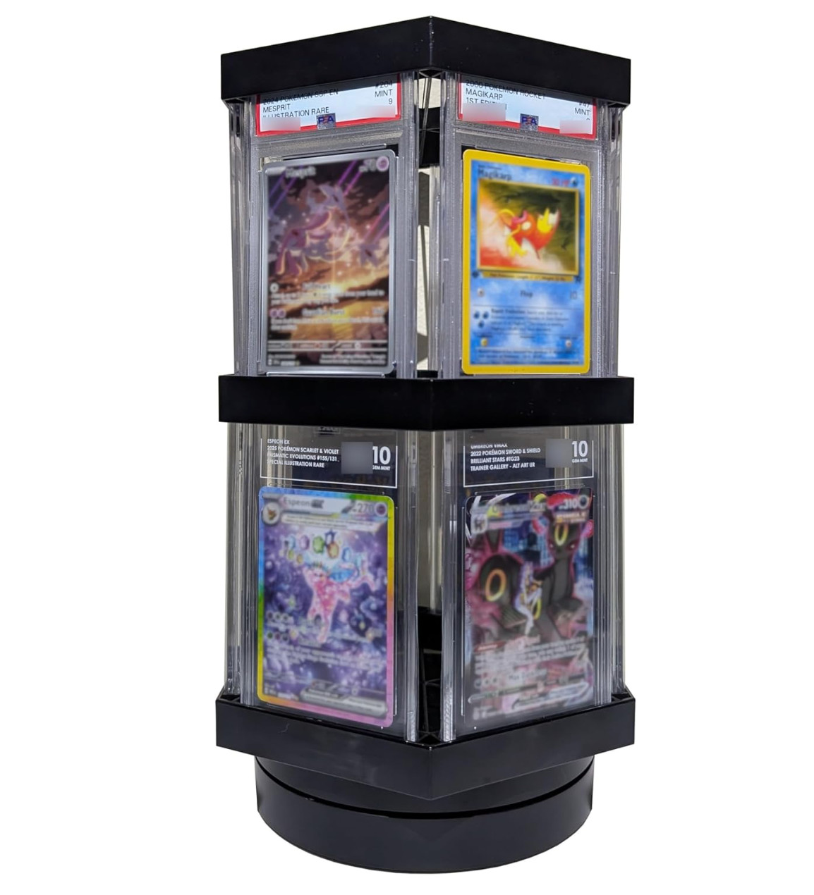 Graded Trading Card Display Case USB Rotating 18 PSA Slabs TCG Sport Show Stand
