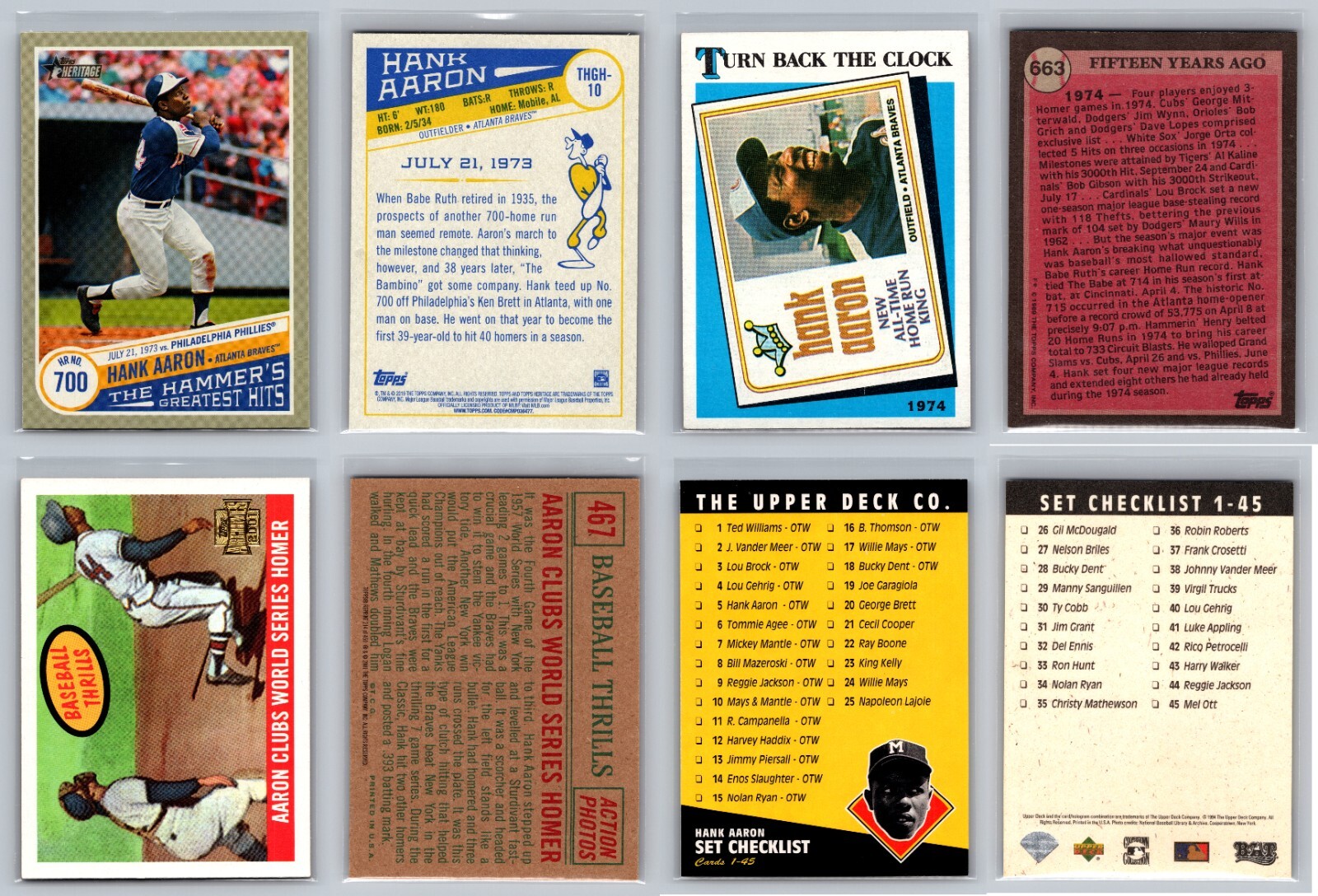 Hank Aaron 4-Card Lot – HOF Atlanta Braves / Brewers Nice 80s/90s Mix
