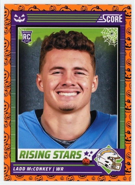 Ladd McConkey 2024 Score-A-Treat #34 Chargers Rising Stars Orange Pumpkin RC