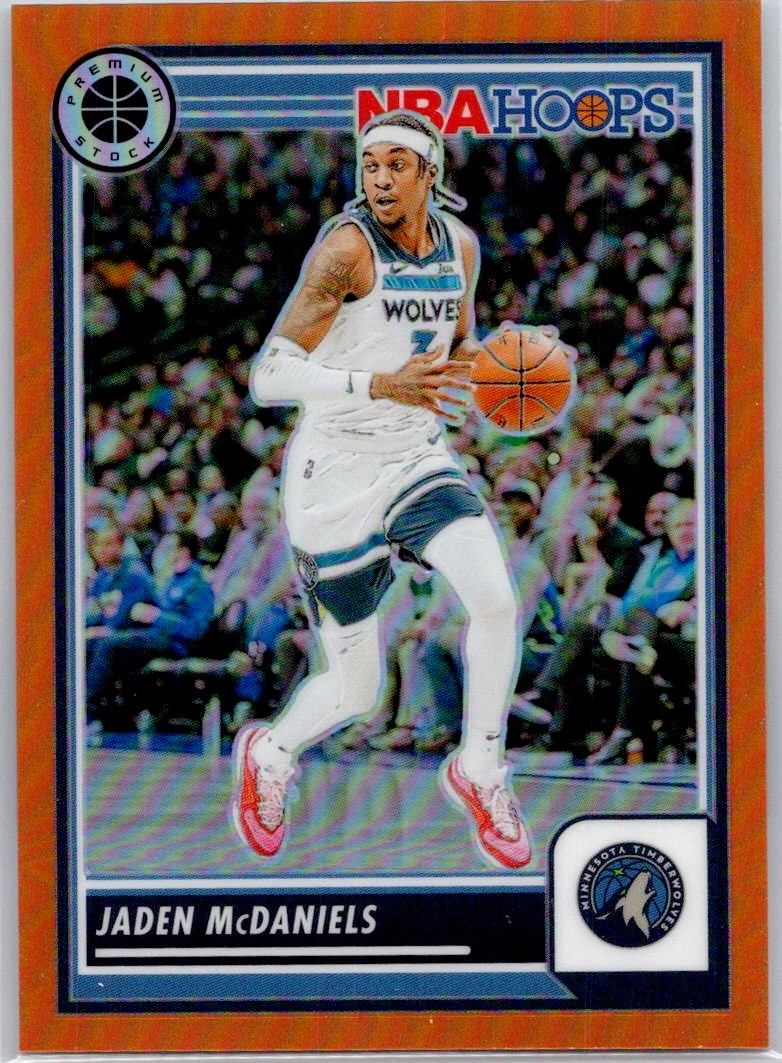 2023-24 Hoops Premium Stock Orange Prizm #128 Jaden McDaniels #/299 Timberwolves