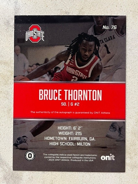 BRUCE THORNTON 2024 ONIT Ohio State Basketball Red On Card AUTO #’d /85 qty