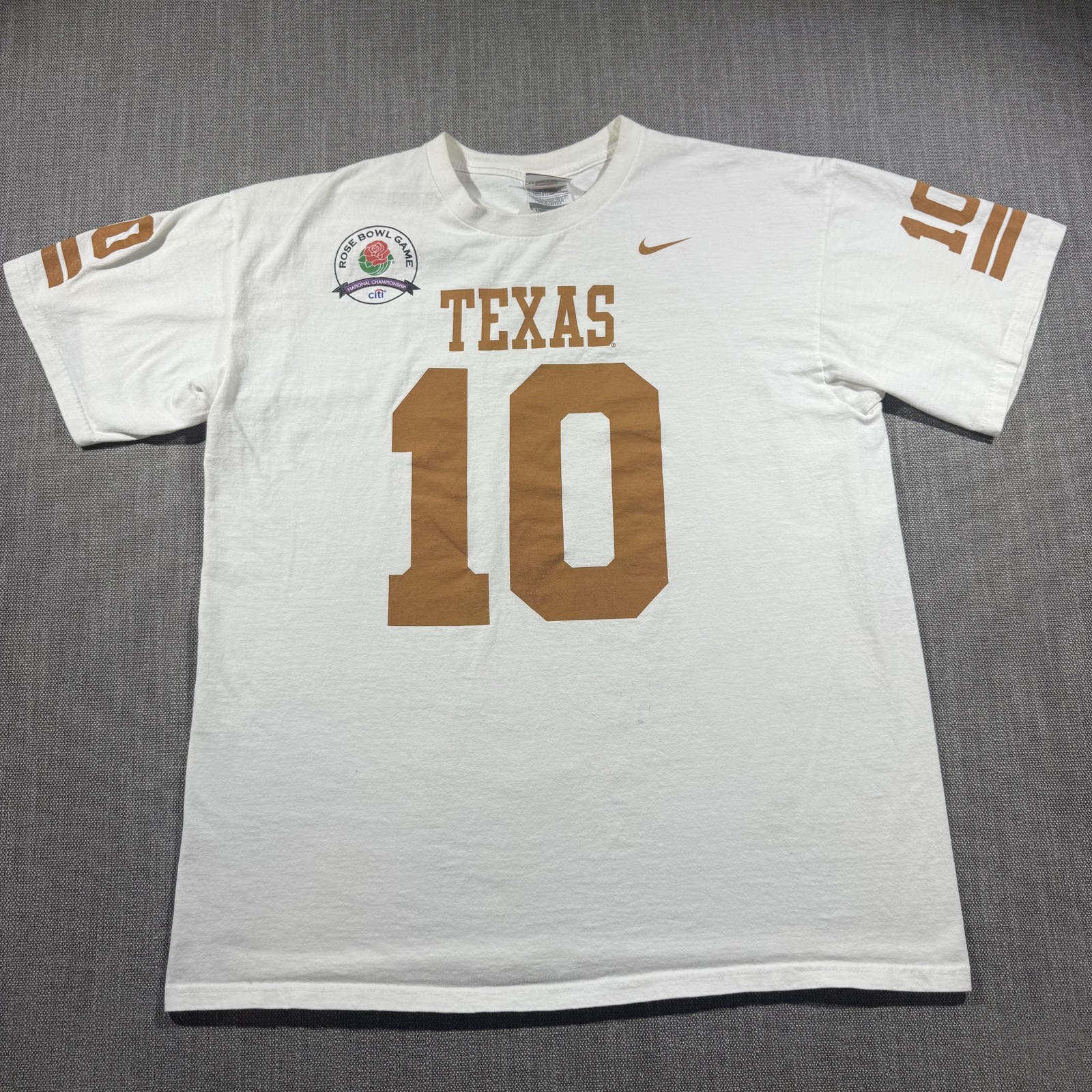 Vintage Texas Longhorns Shirt Mens Large White NCAA Football Nike Rose Bowl 10