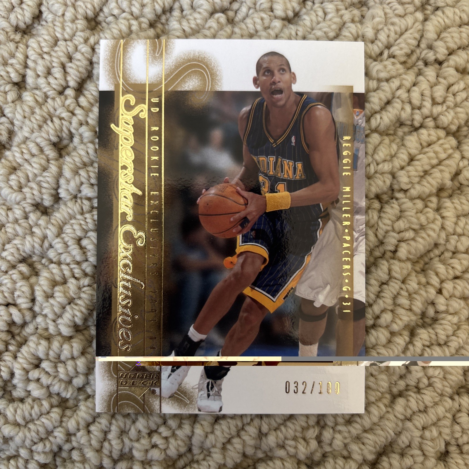 2003-04 Upper Deck Rookie Exclusives Reggie Miller Gold /100 Indiana Pacers