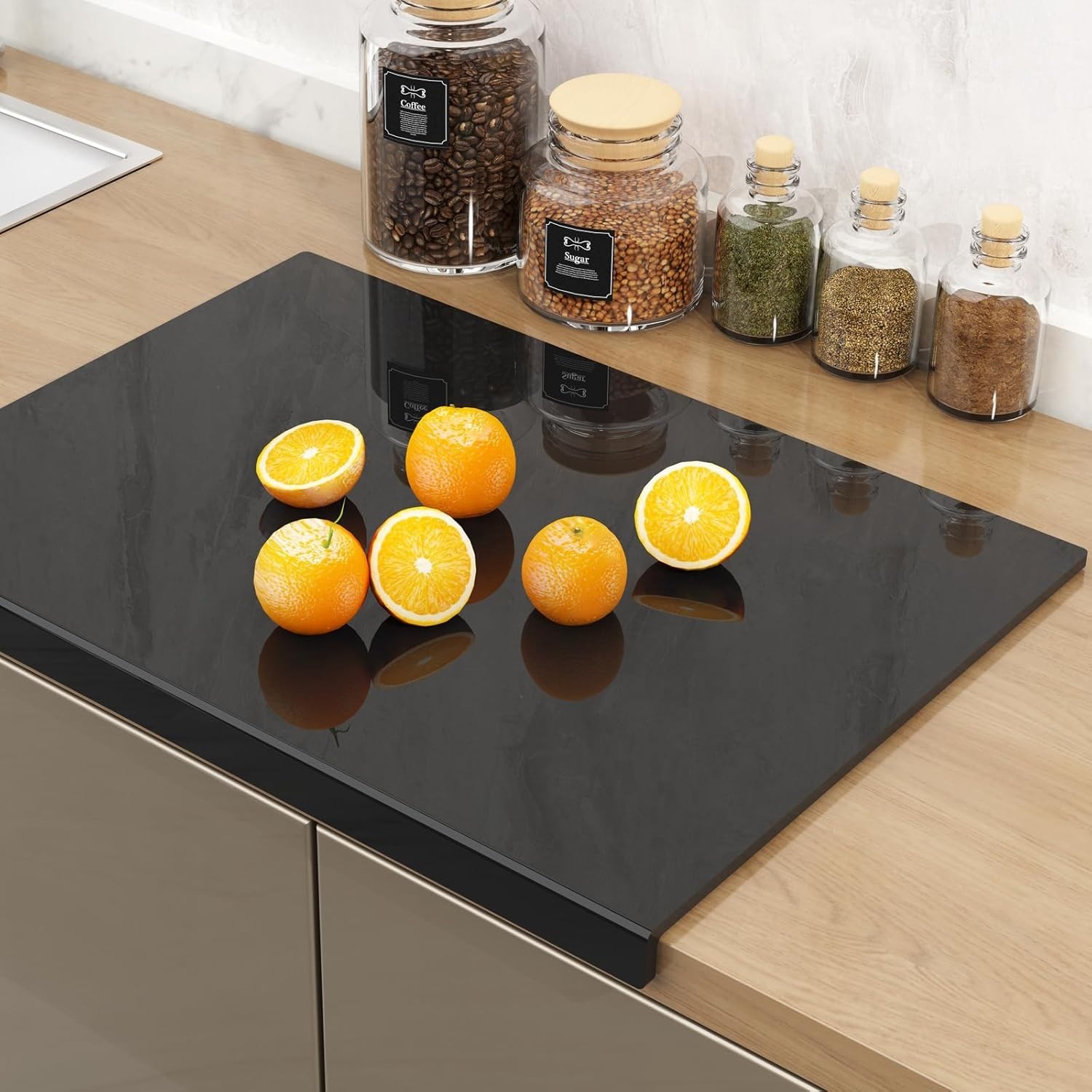 Acrylic Cutting Board with Counter Lip | 60% Thicker & 17″L x 13.4″W, Black