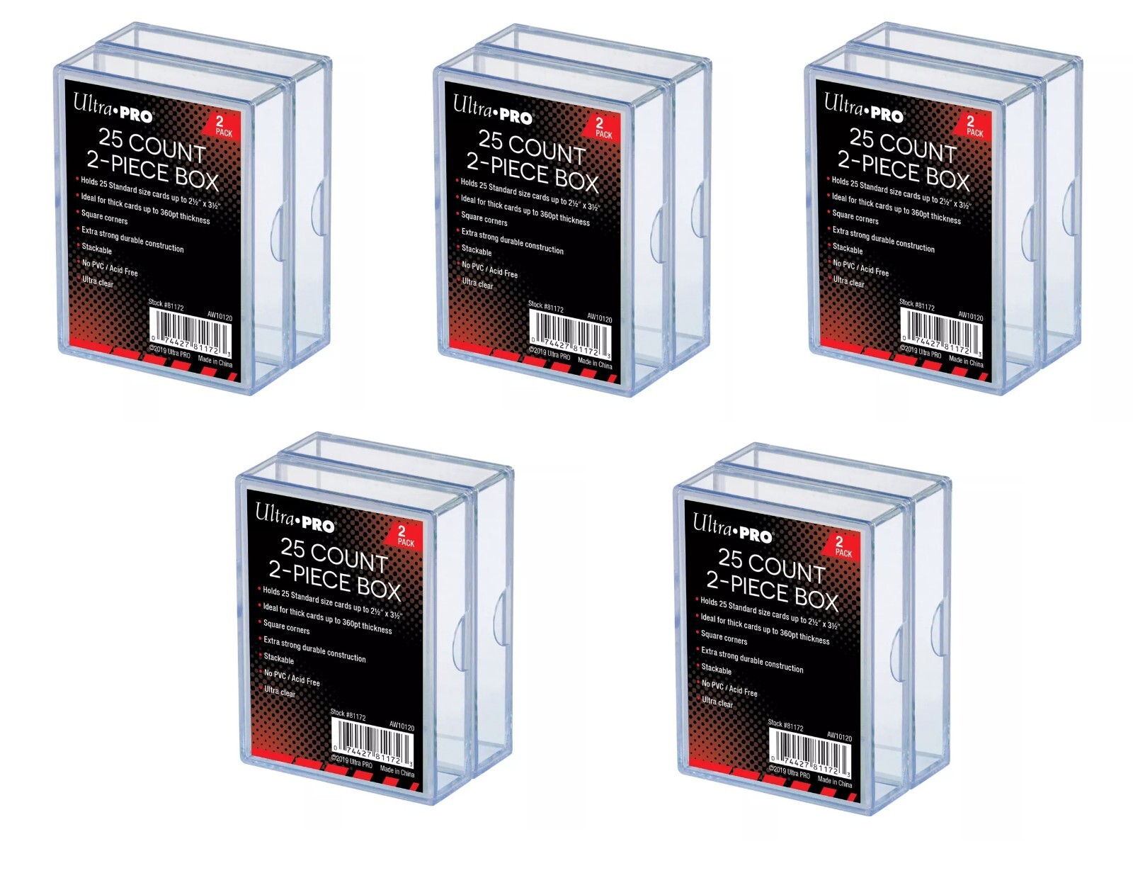 10 Boxes- Ultra Pro 2 Piece Slider Box 25 Count Plastic Card Case (5 Packs of 2)