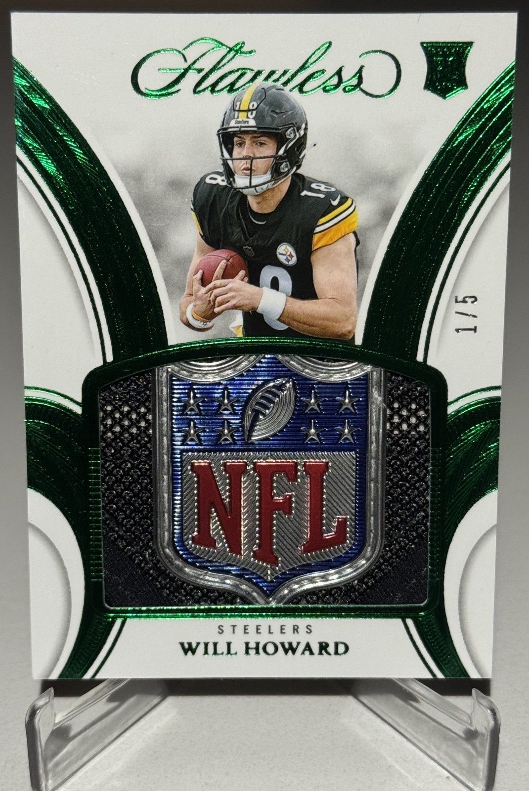 2025 Panini Flawless – Will Howard – Rookie Patches- Emerald- NFL Shield! – 1/5!