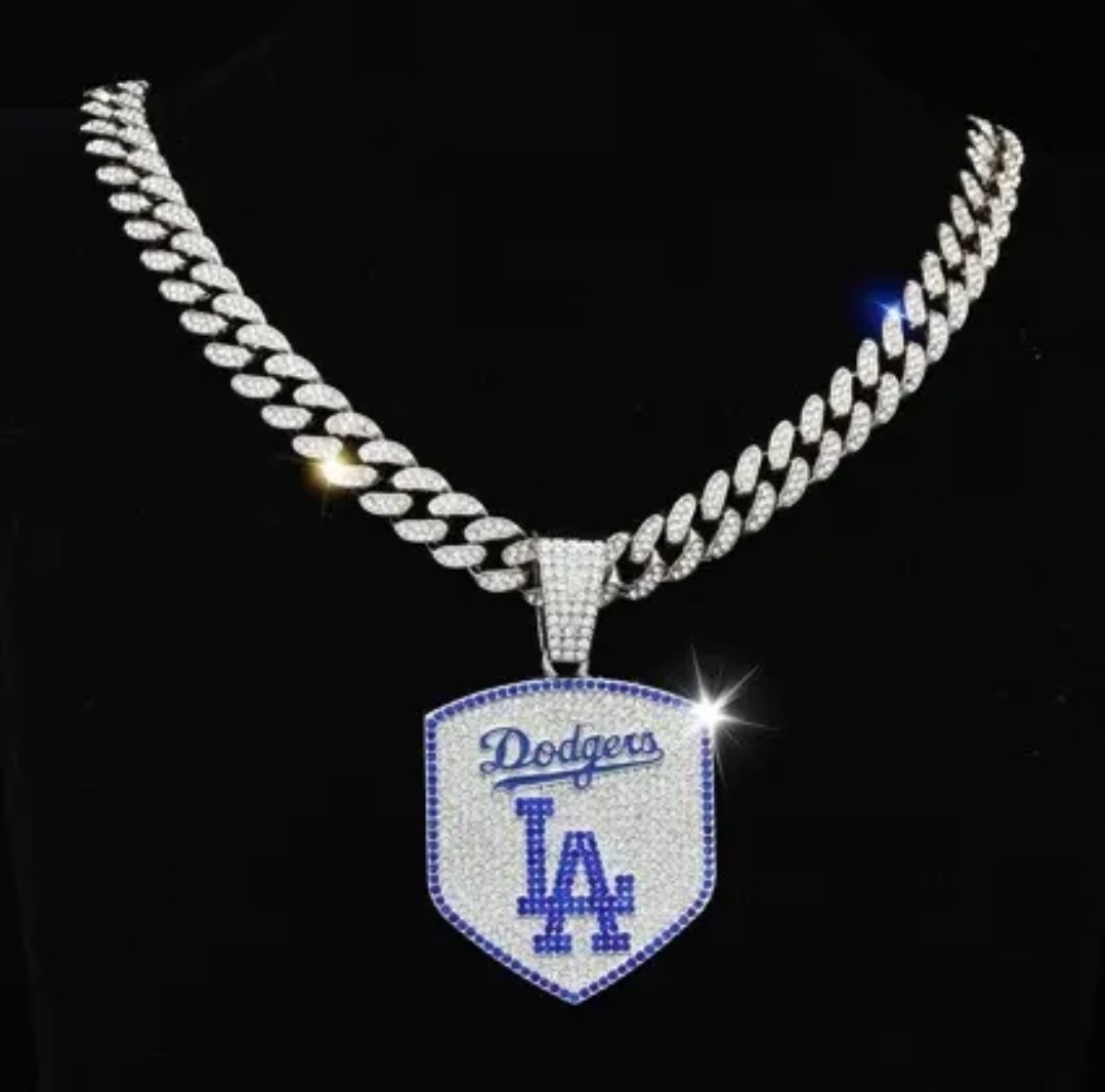 Los Angeles Dodgers Silver Hip Hop Bling Pendant & 24″ Chain