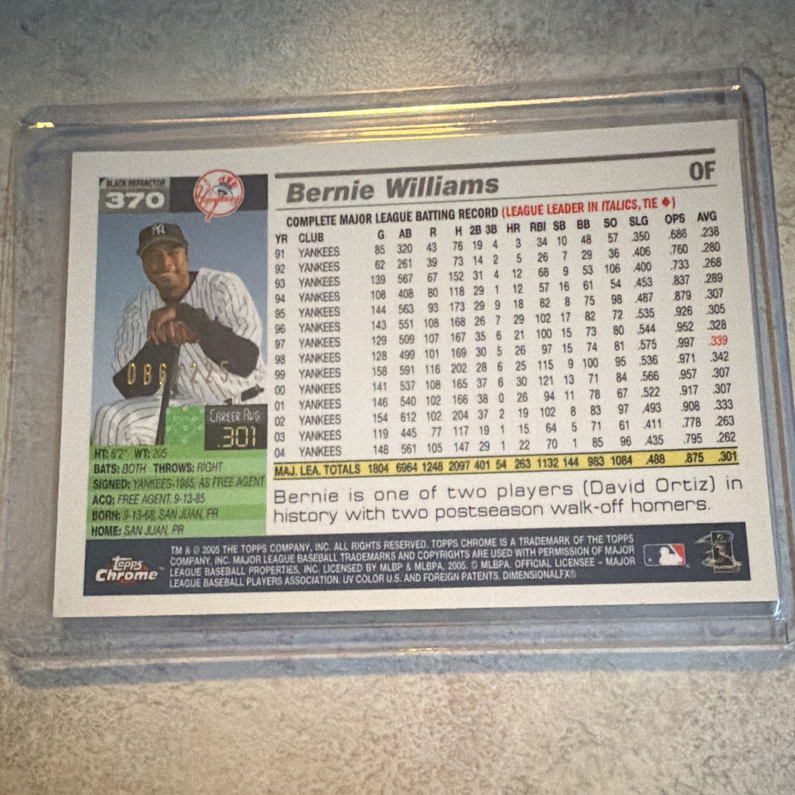 Topps 2005 Topps Chrome Bernie Williams #370 Black Refractor /225 Yankees