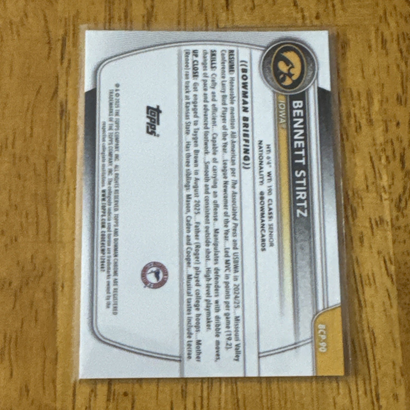 2025-26 Bowman Chrome Prospects Bennett Stirtz BCP-90 Gold Mojo Refractor 28/50