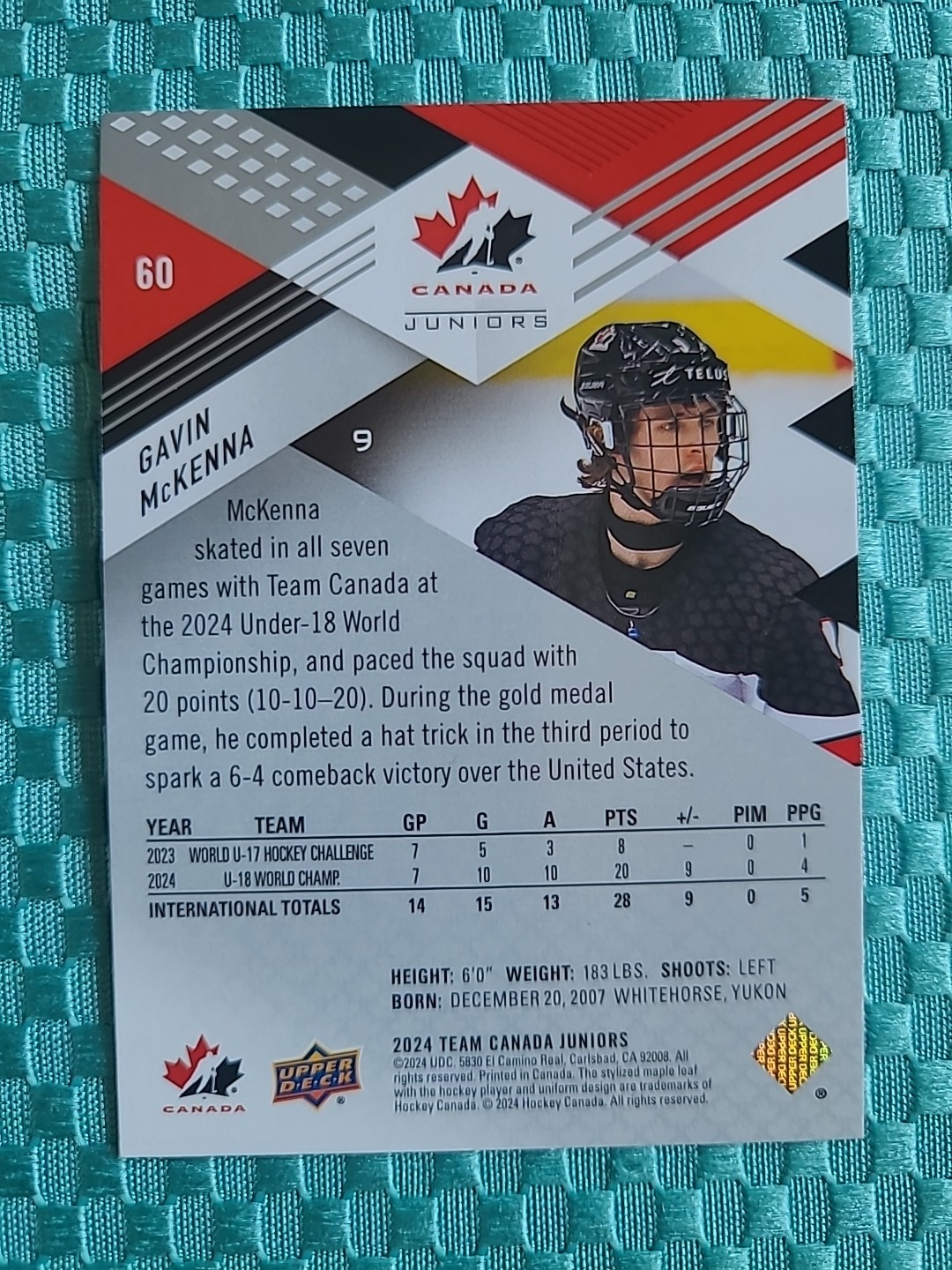 2024 Upper Deck Team Canada Juniors Gavin Mckenna #60