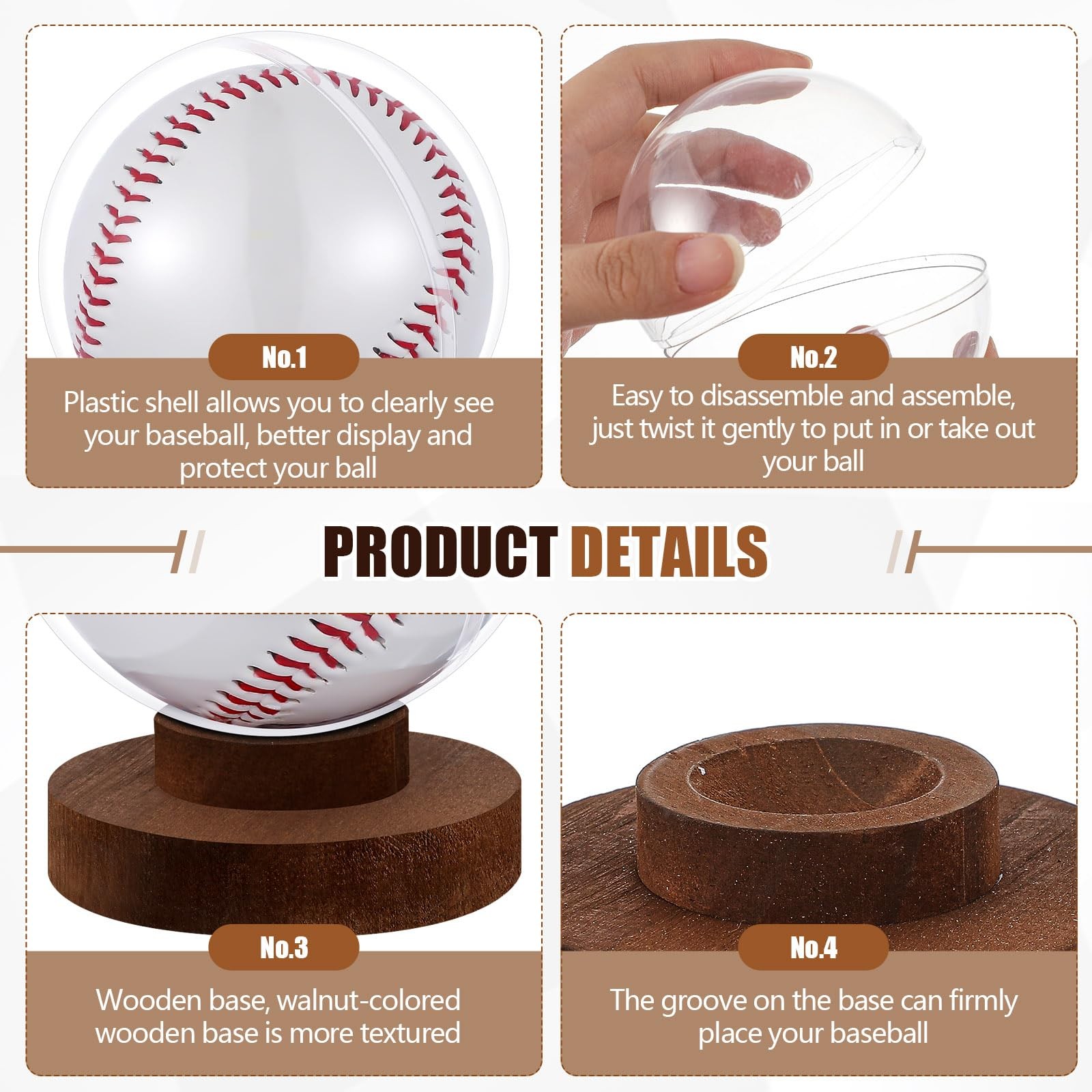 1 Set Baseball Display Case Wood Base Baseball Holder Stand Box Round Clear B…