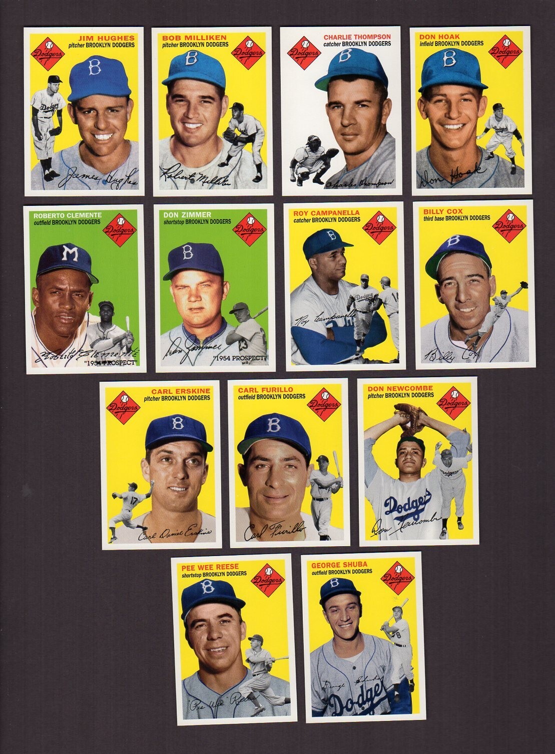 1954 BROOKLYN DODGERS team set ALL 25 cards ~ 1995 Topps Archives with Clemente!