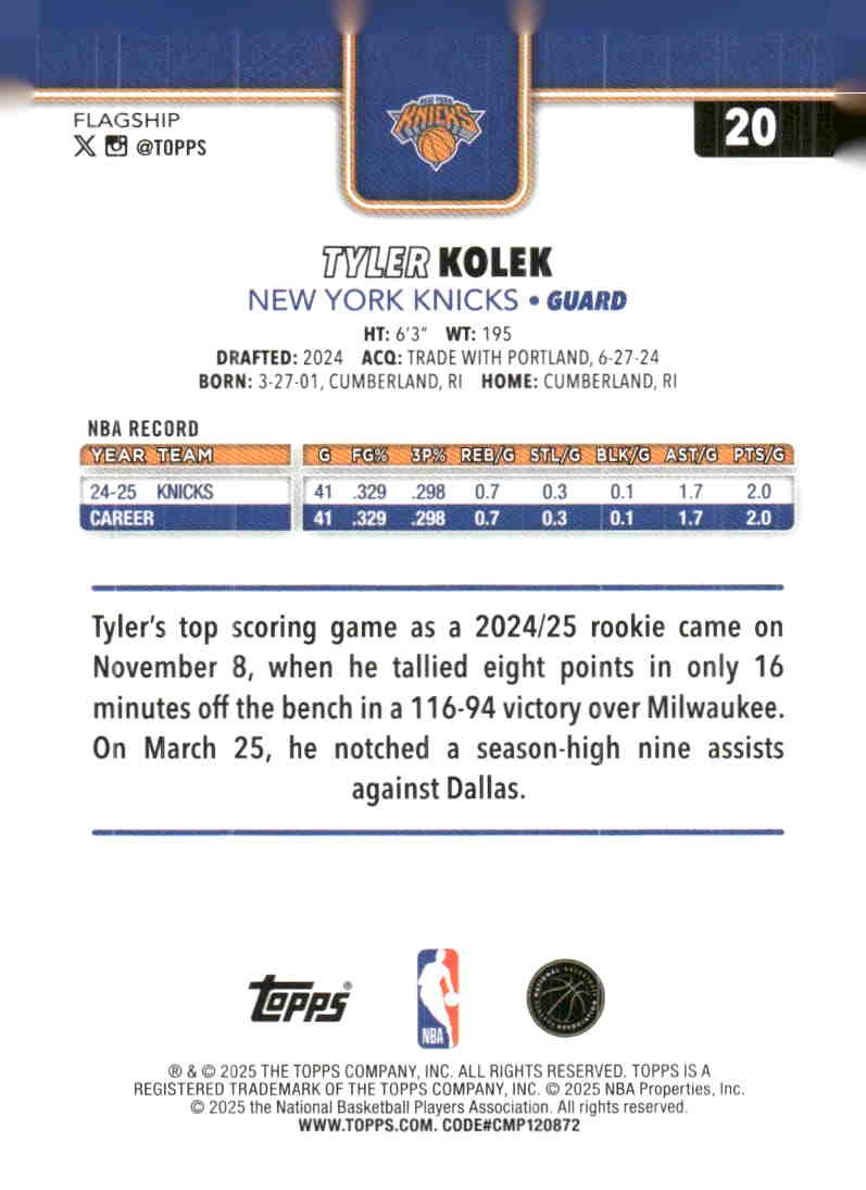 2025-26 Topps #20 Tyler Kolek