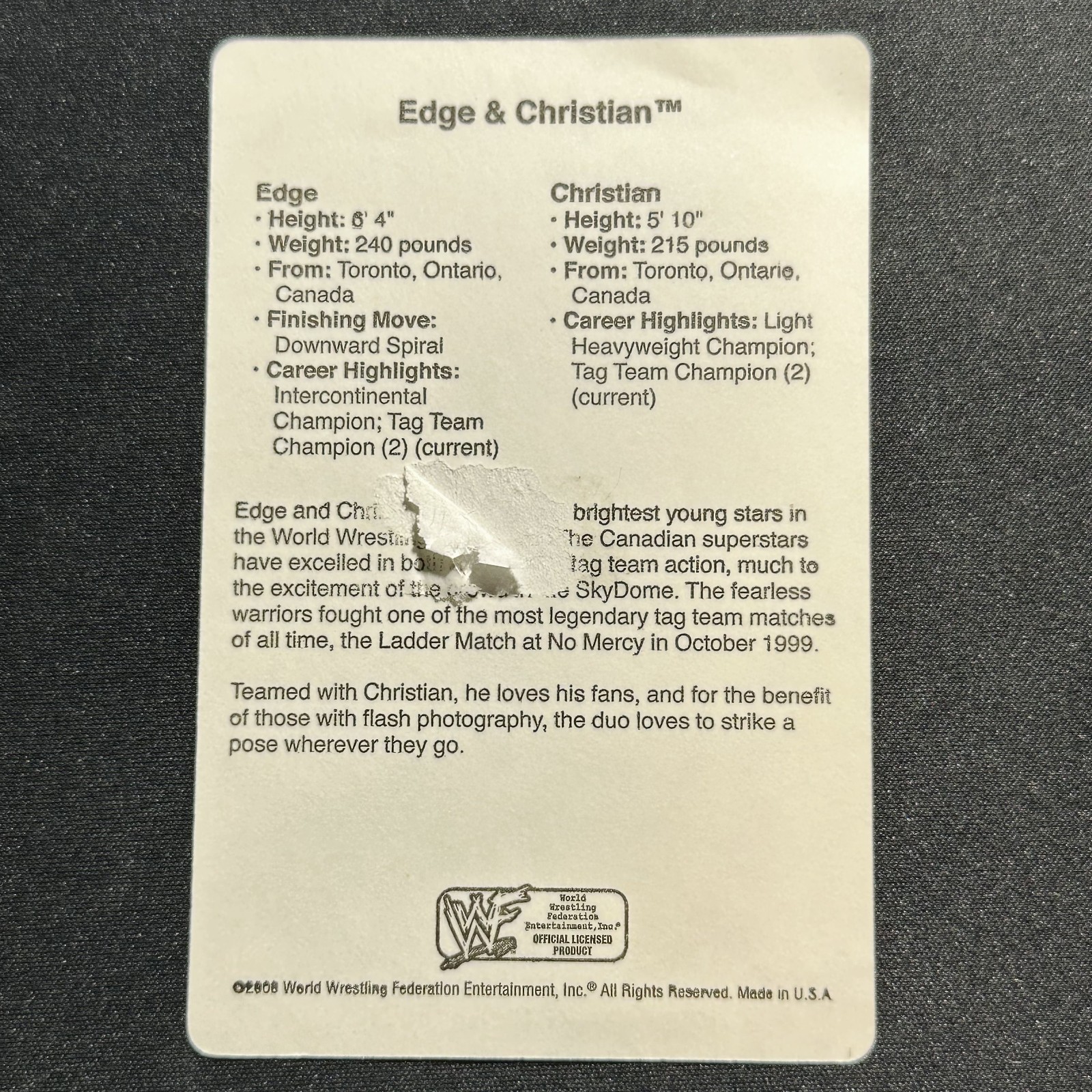 2000 WWF WWE Vending Prism Sticker CHRISTIAN & EDGE – New Non-Stuck Damaged READ