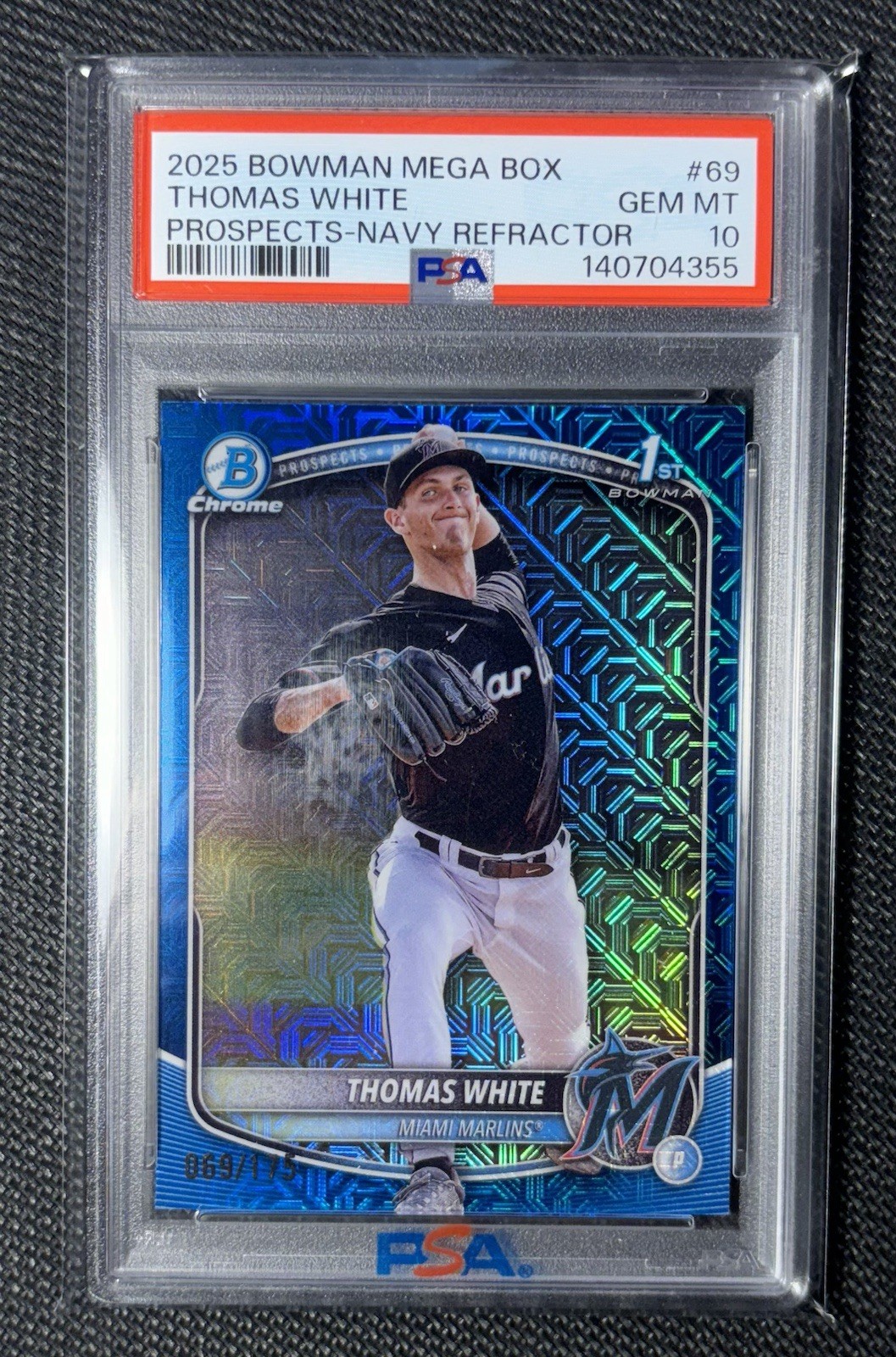 2025 Bowman Mega Box Thomas White 1st Navy Refractor /175 #BCP-69 Psa 10