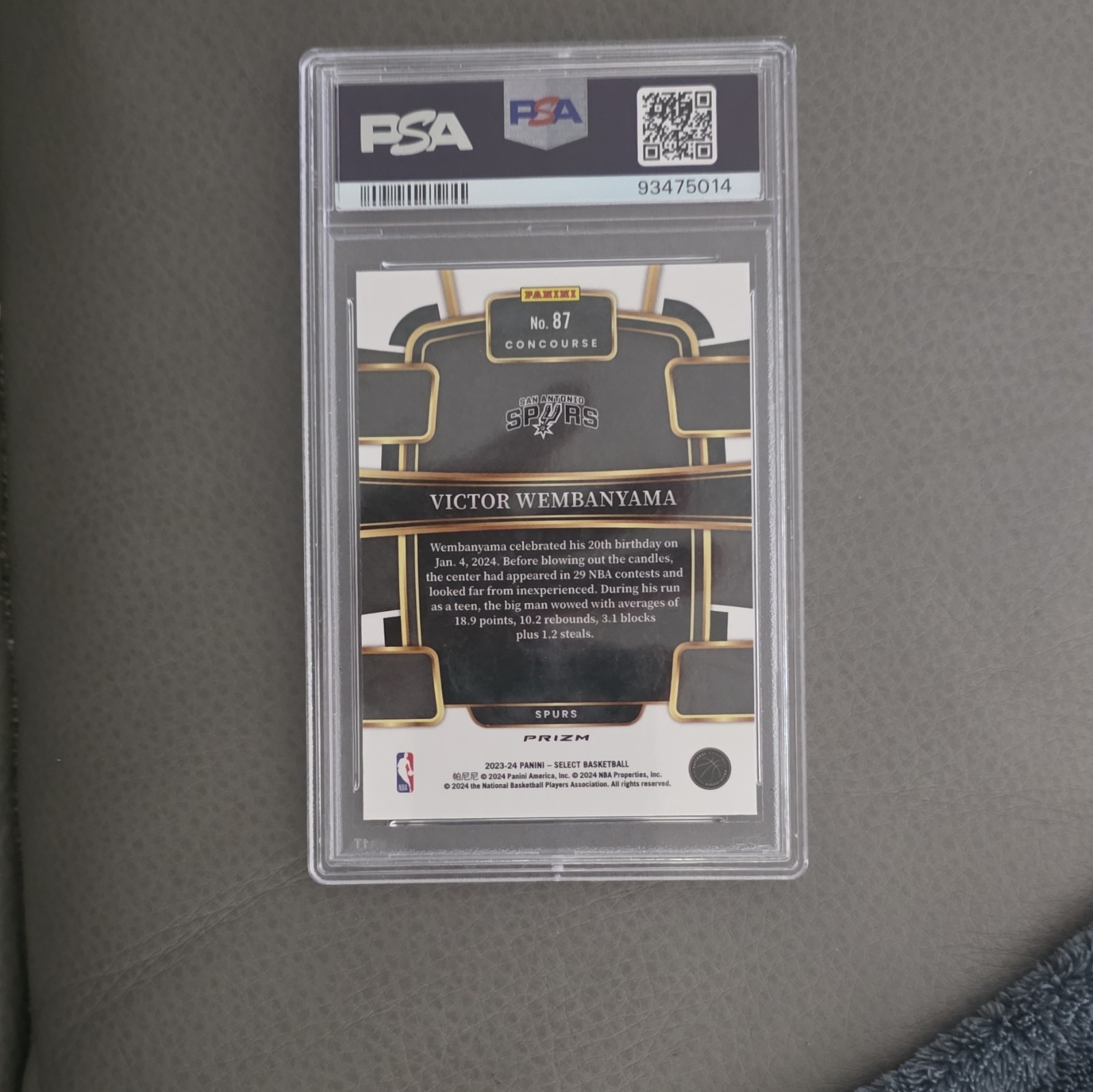 Panini 2023-24 Select Concourse Victor Wembanyama #87 Silver Prizm RC PSA 10