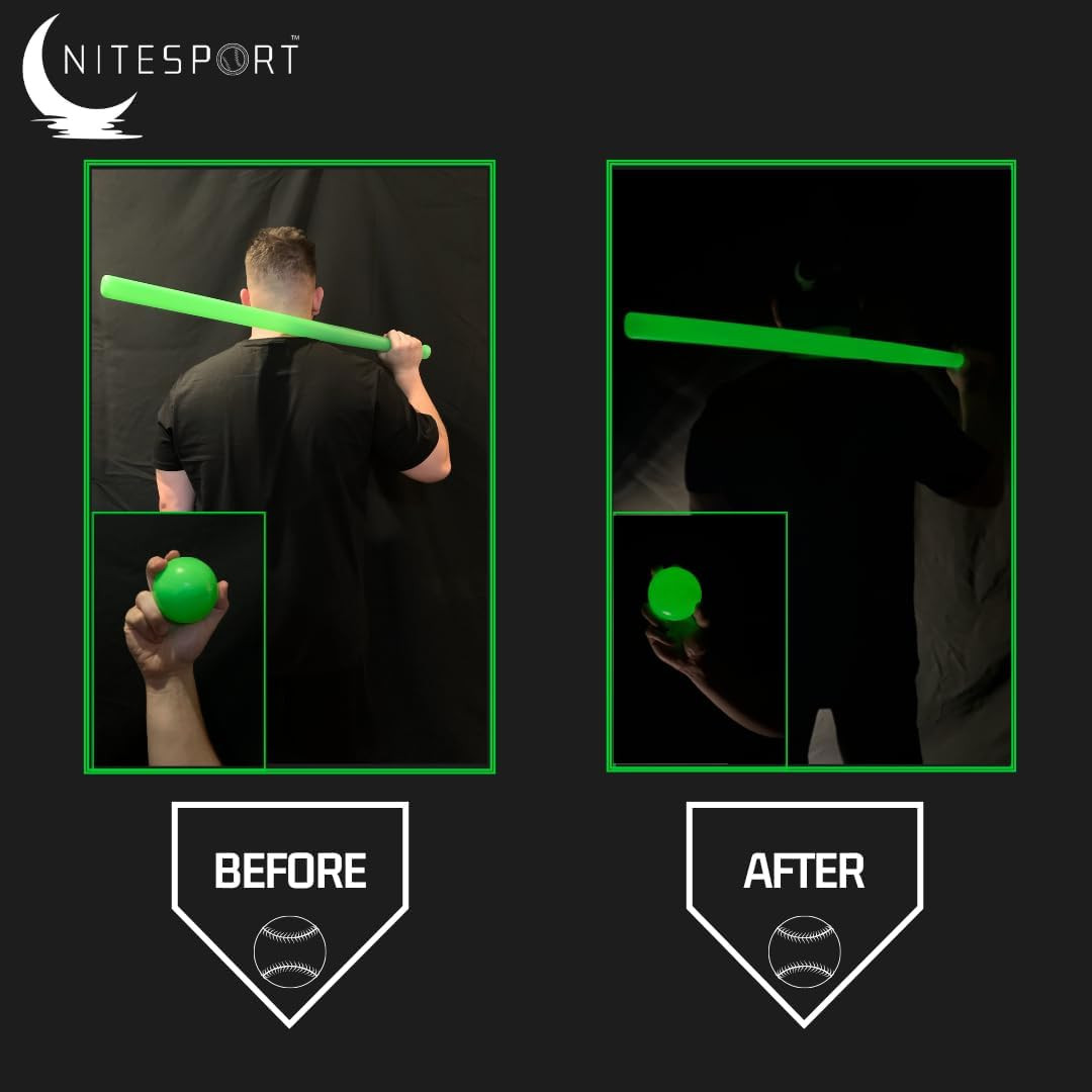 Glow in the Dark Plastic Baseball Bat W/ 3 Glow in the Dark Plastic Baseballs Bu