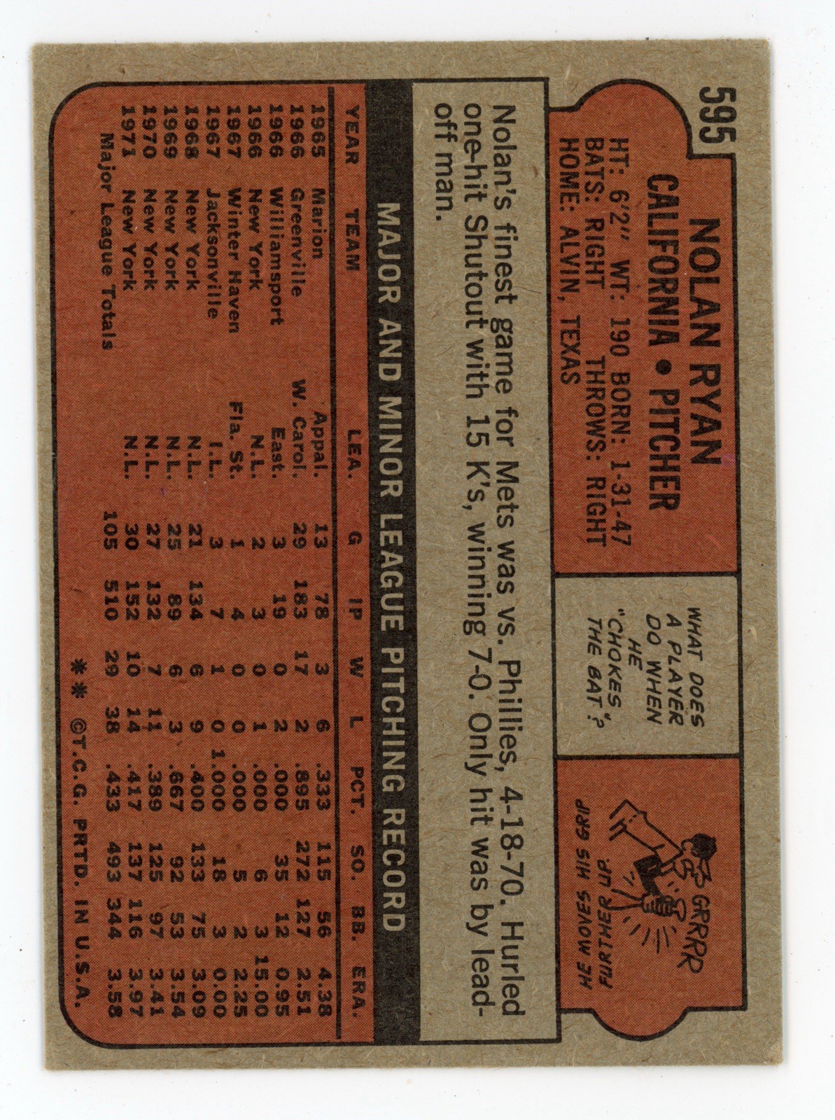 1972 Topps Nolan Ryan #595 EX+ HOF