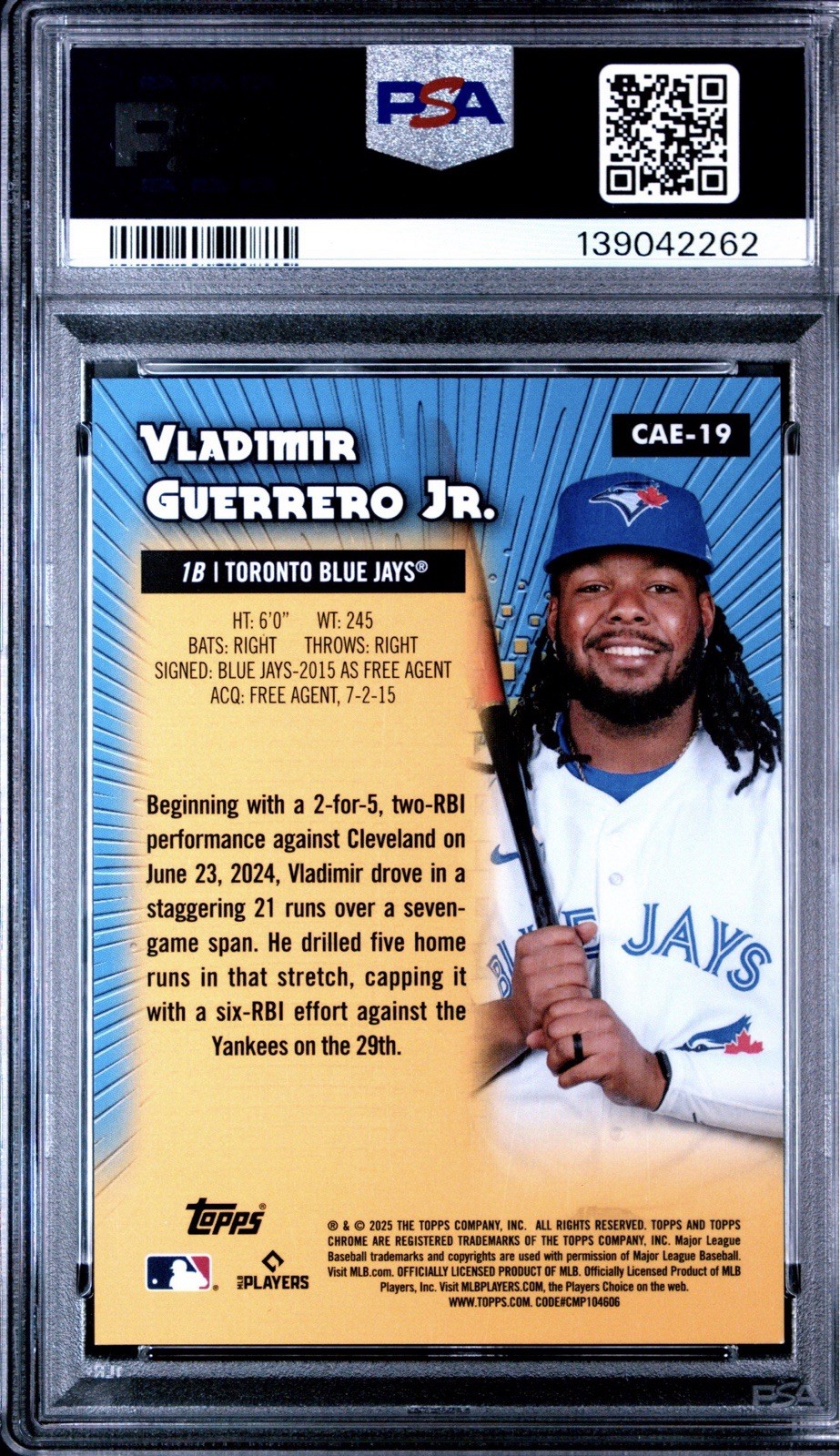 2025 Topps Chrome Logofractor – All-Etch Vladimir Guerrero Jr. Orange /25 PSA 9
