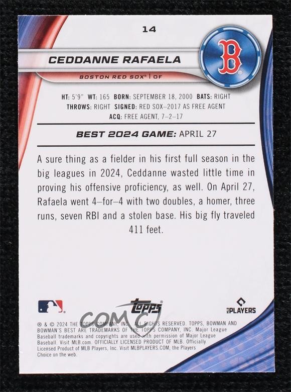 2024 Bowman’s Best Aqua Lava Refractor /199 Ceddanne Rafaela #14 Rookie RC 14sr