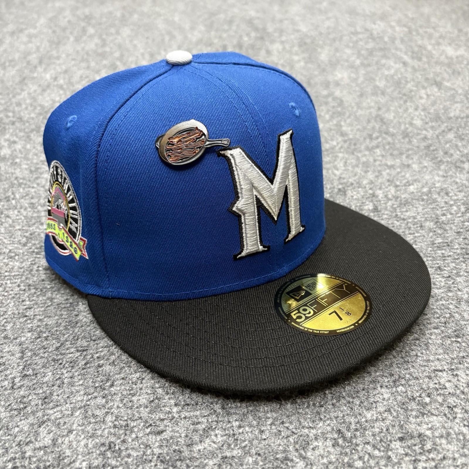New Era Milwaukee Brewers Hat 7 1/8 Blue Fitted Baseball Cap 59Fifty Patch MLB