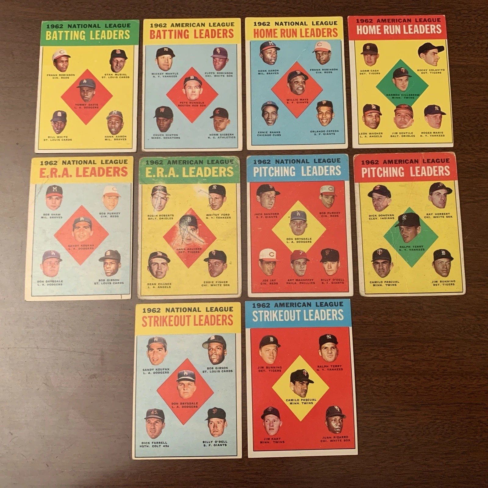 1963 Topps MLB Baseball Set/#1–4/LEADER CARDS/NYY Mantle/Mays/Aaron/Maris/Banks+