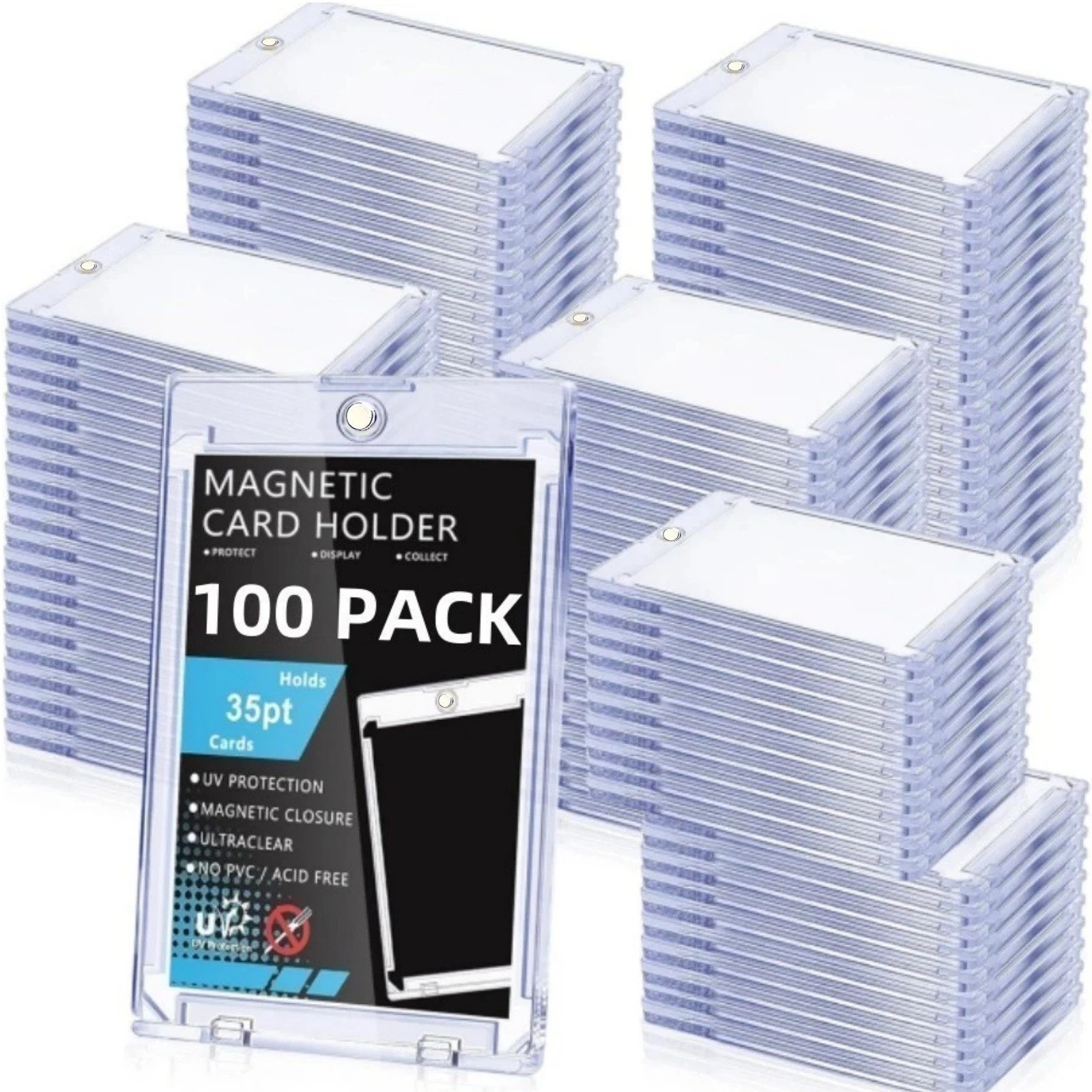 100-Pack Magnetic Card Holders Trading Sports 35pt One-Touch UV Protection Cover