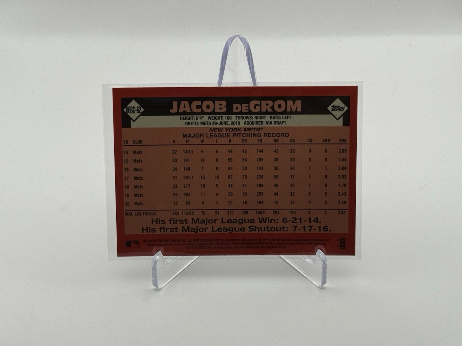 2021 Topps Chrome Jacob DeGrom 1986 Mojofractor Parallel #86BC-62 Mets MLB Card