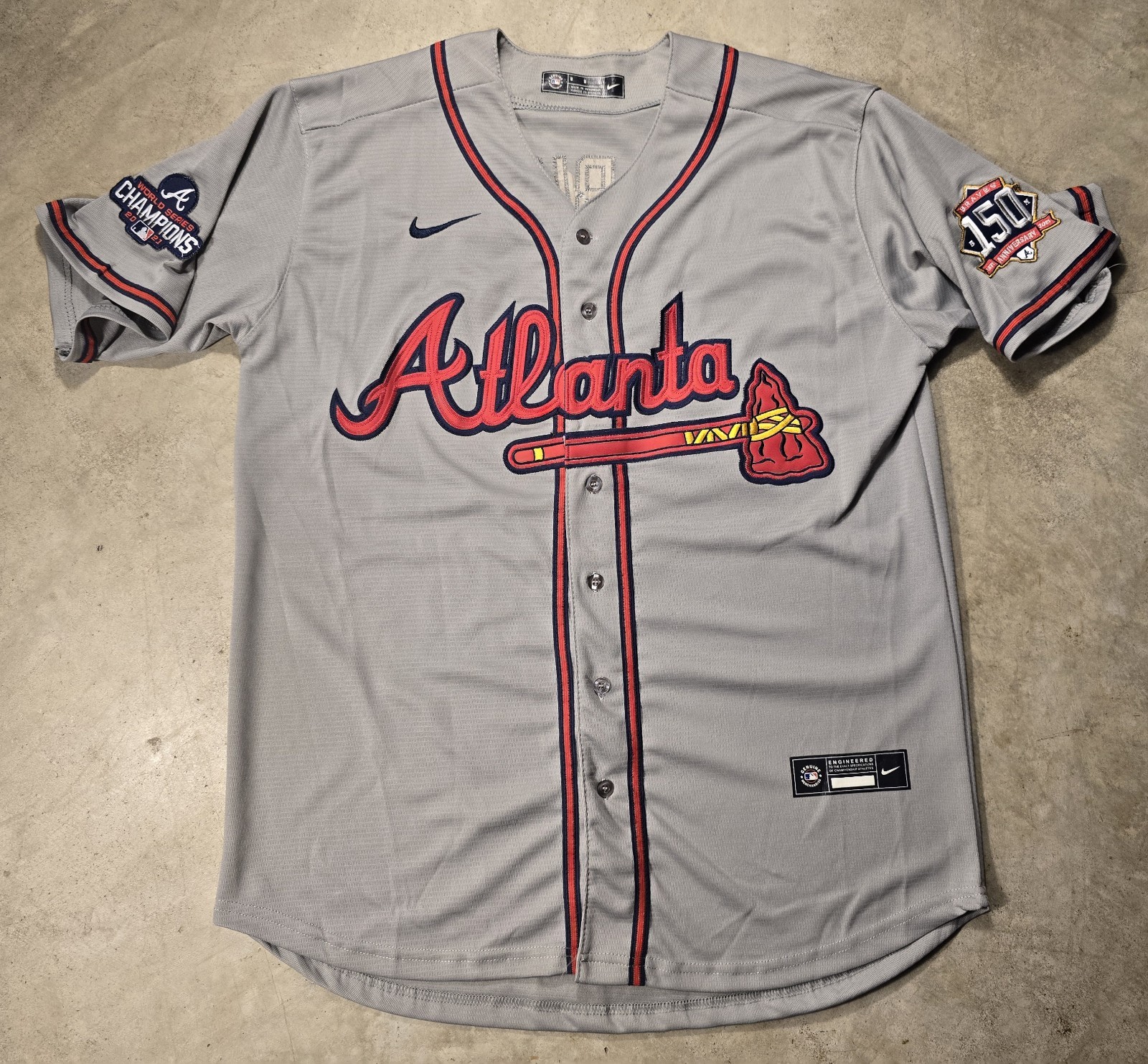 Atlanta Braves Ozzie Albies Nike Jersey Grey Meduim World Series 150patch