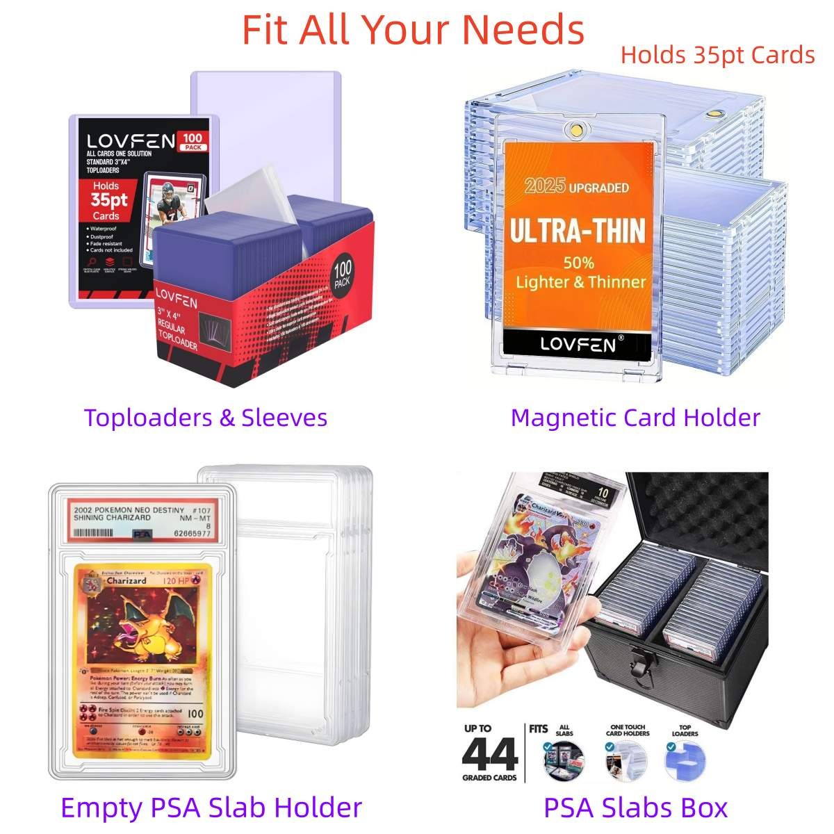 PSA Slabs Case, Toploader, Sleeves, Magnetic Card Holder For 35pt Pokémon TCG