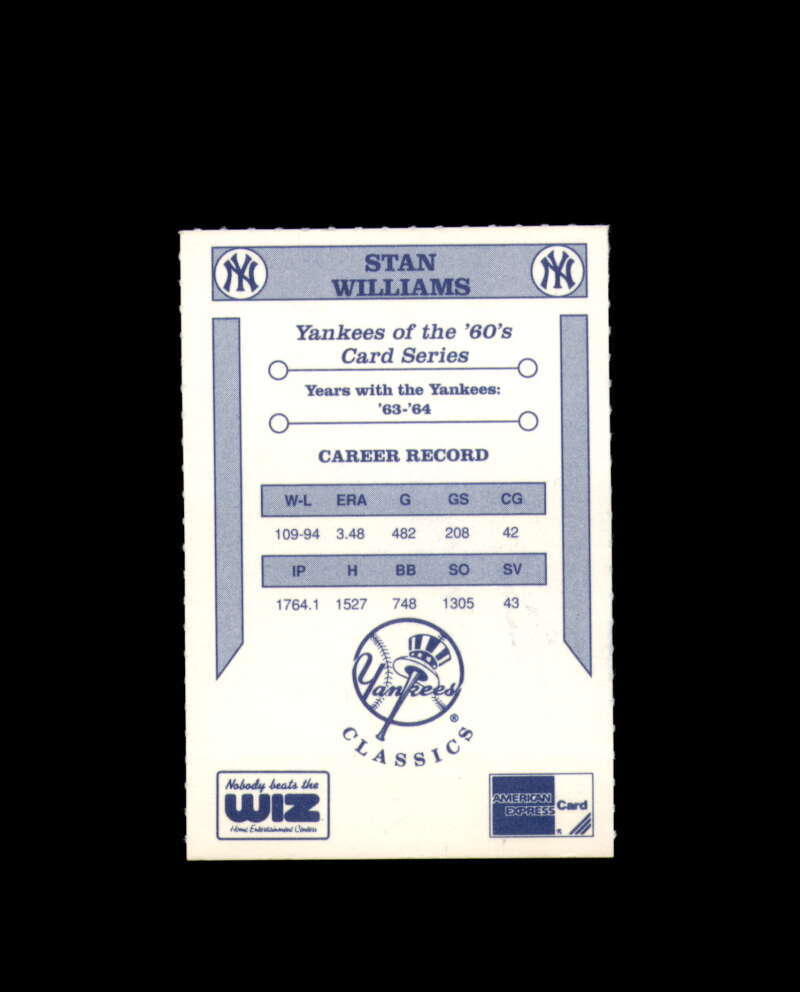 Stan Williams Signed 1992 Wiz The Yankees of The 60s New York Yankees Autograph