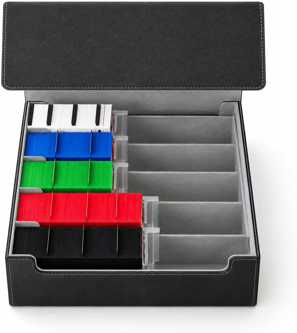 5-Row Trading Card Storage Box, Large Capacity TCG Card Organizer with 24 Colorf