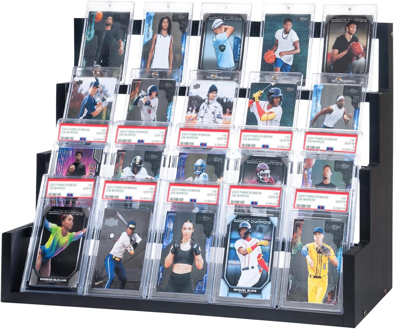 4 Tier Card Display Stand, Wooden Trading Card Display Stand Tabletop, Graded Ba