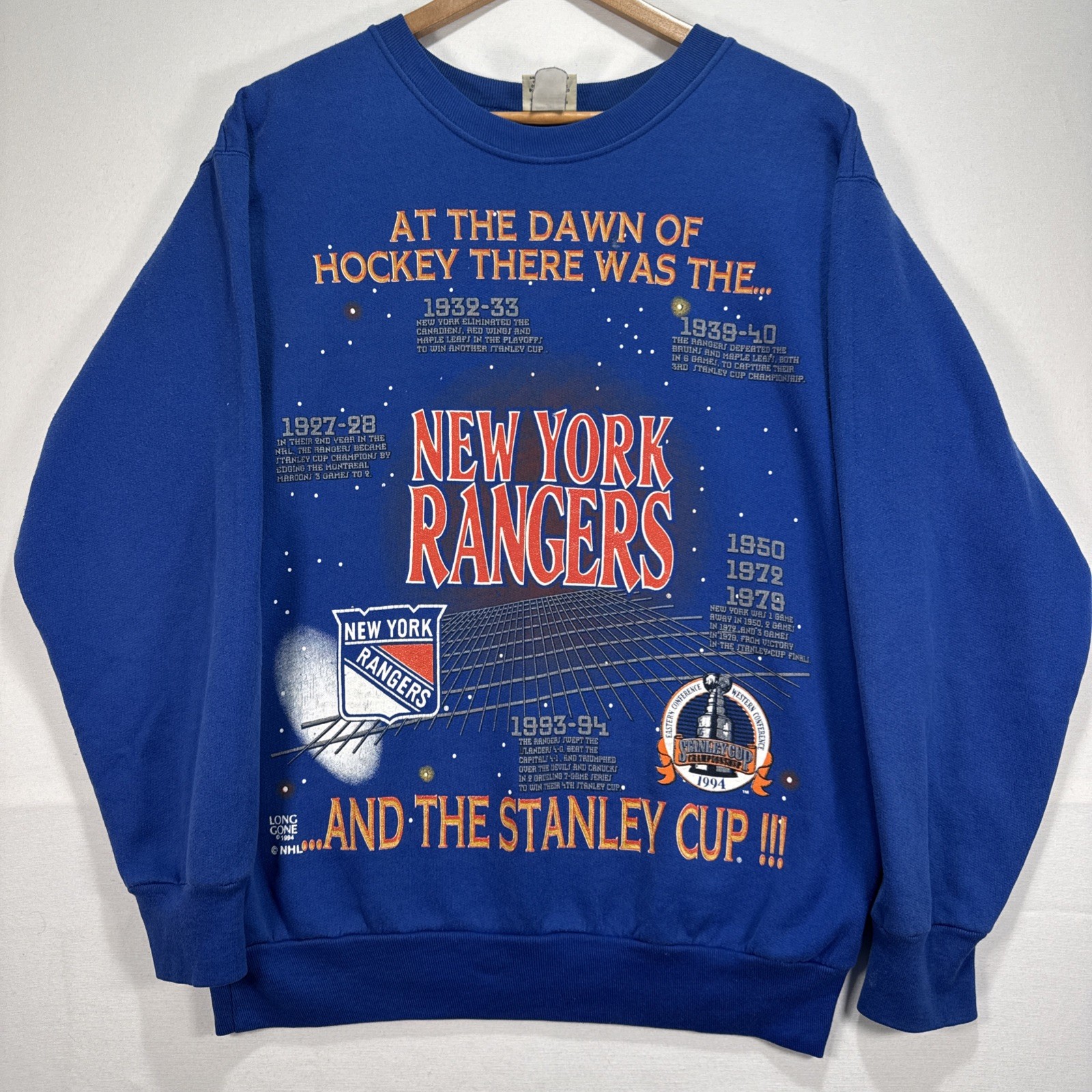 Vintage 1994 New York Rangers Sweatshirt Adult Medium Blue Sweatshirt RARE