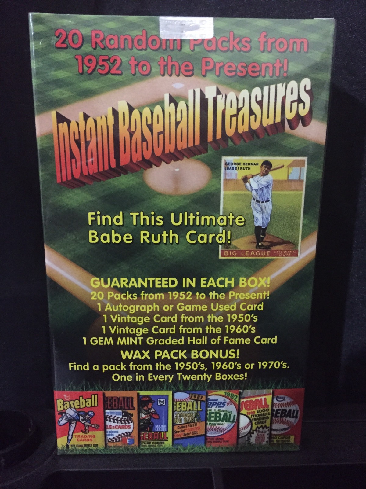 INSTANT BASEBALL TREASURES BOX – 20 UNOPENED PACKS – AUTO PATCH VINTAGE RUTH