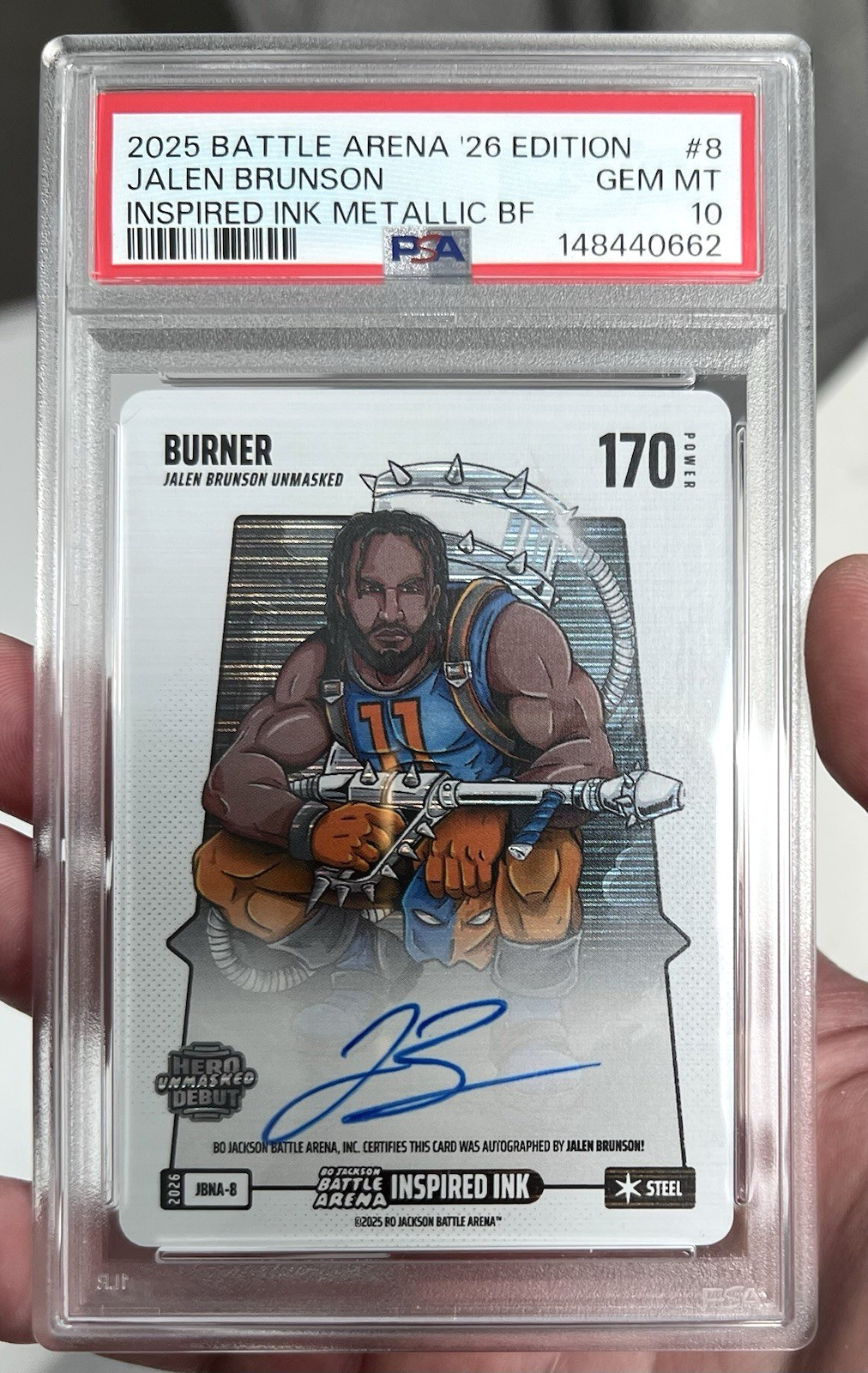 2026 Bo Jackson Battle Arena JALEN BRUNSON Metallic Battlefoil AUTO SSP PSA 10