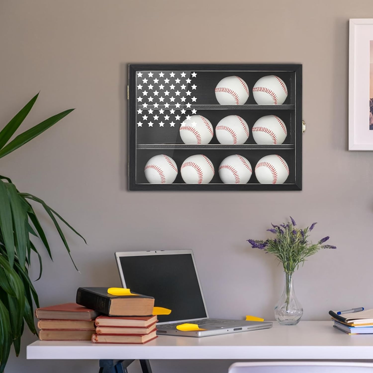 Retro Baseball Display Case Holds 12 Balls, 11″X16″ Baseball Storage Box with HD