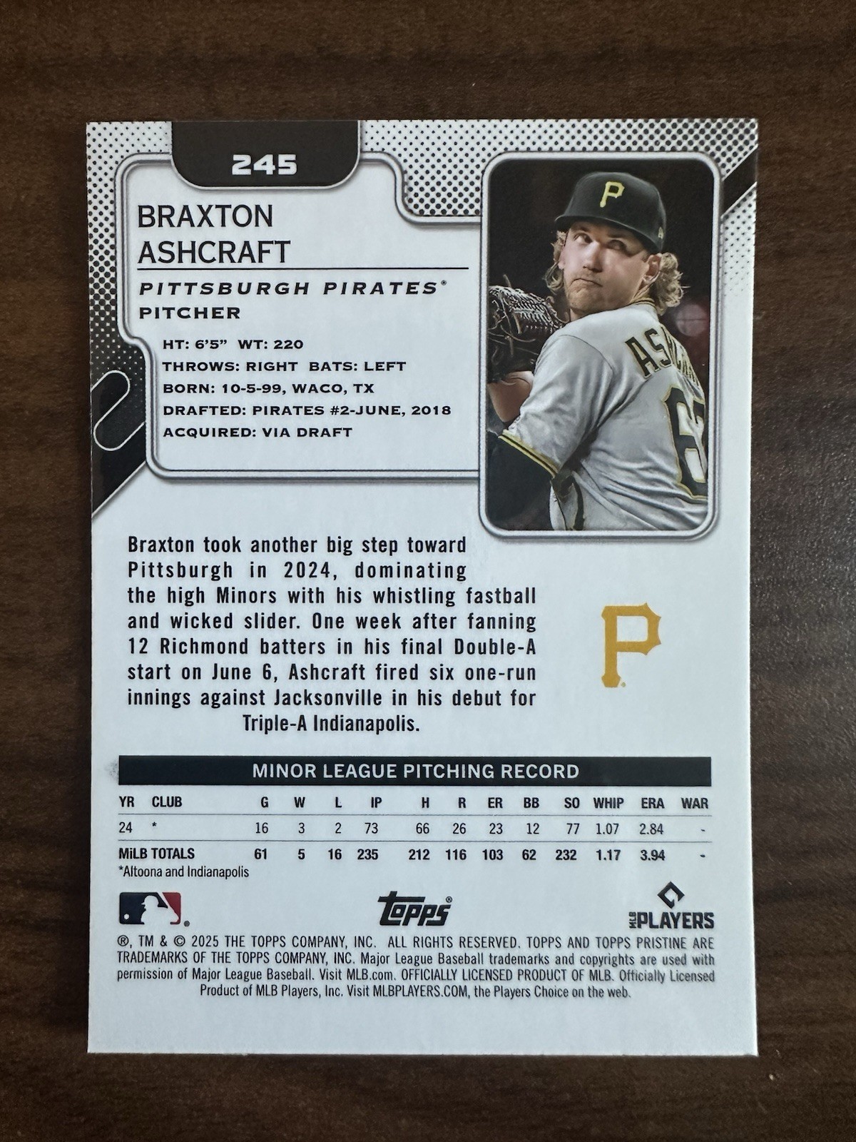 2025 Topps Pristine – Braxton Ashcraft #245 (RC) Refractor