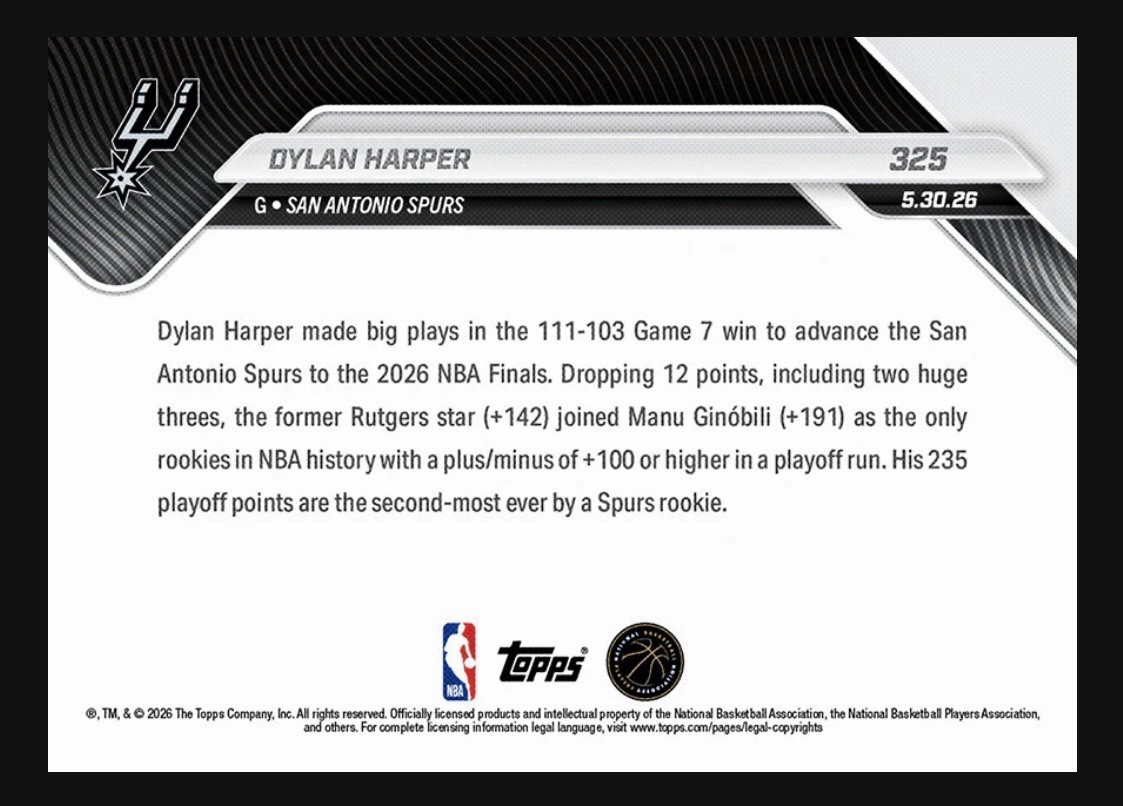 💥Dylan Harper RC💥2025-26 NBA Topps NOW #325💥Historic Rookie Playoff Run💥