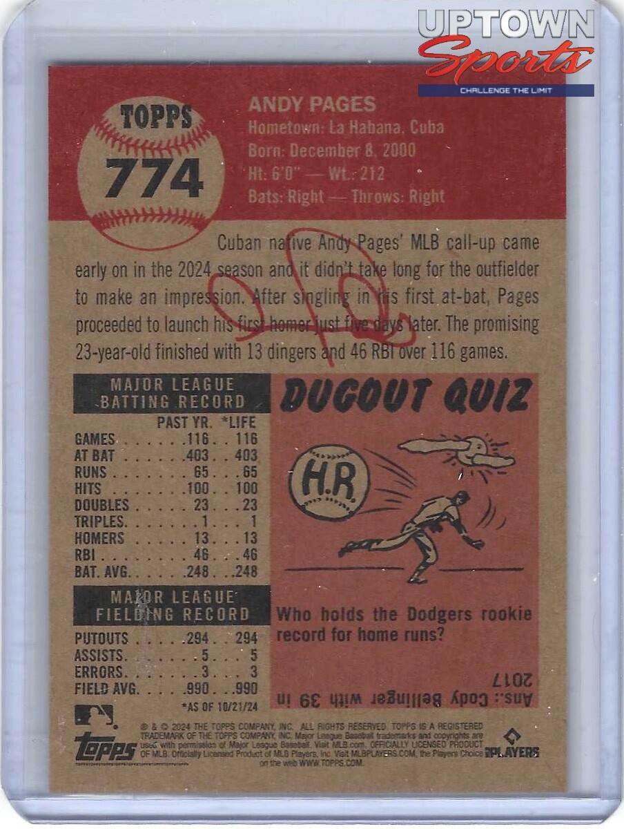 Topps MLB® Living Set® Card #774 – Andy Pages – Los Angeles Dodgers