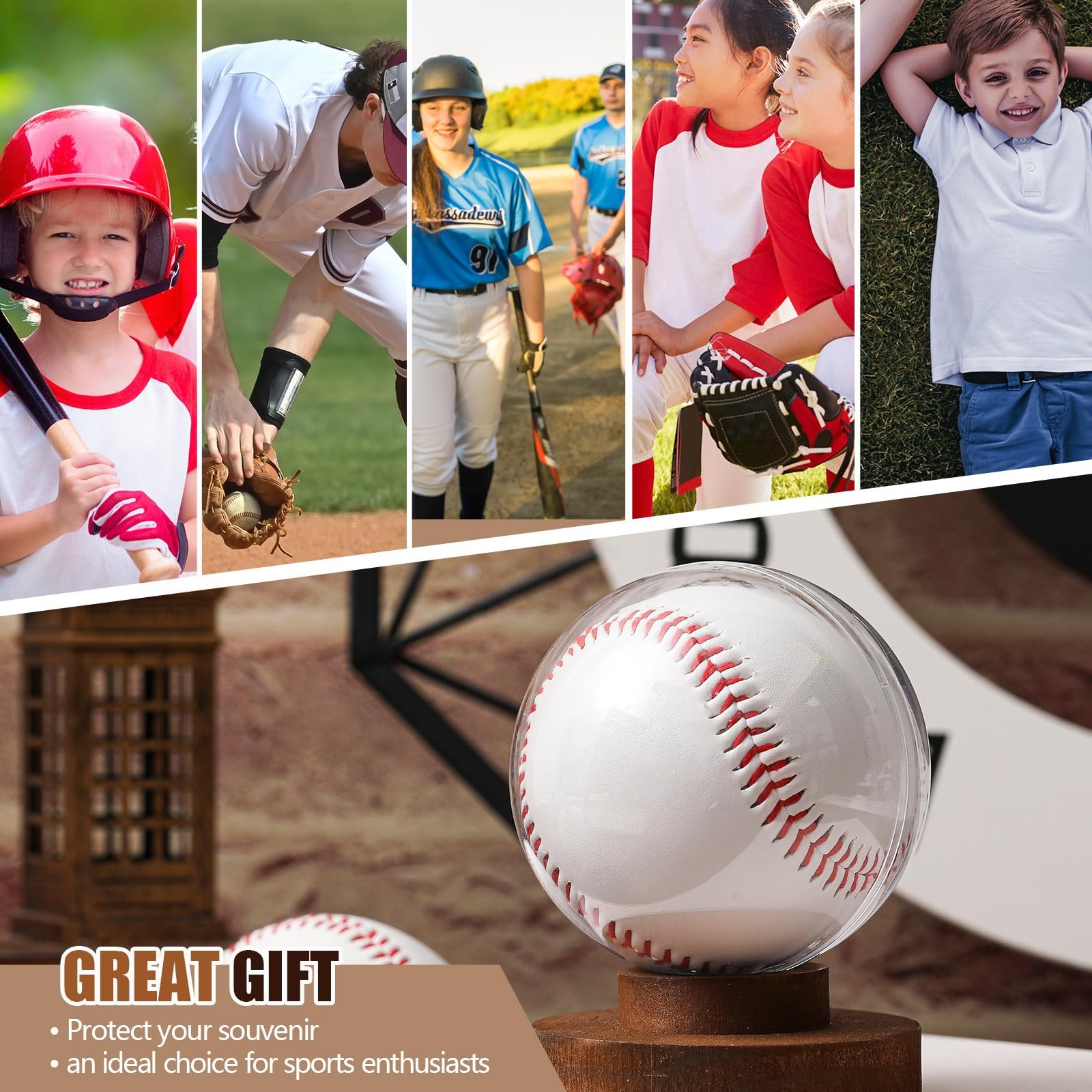 1 Set Baseball Display Case Wood Base Baseball Holder Stand Box Round Clear B…