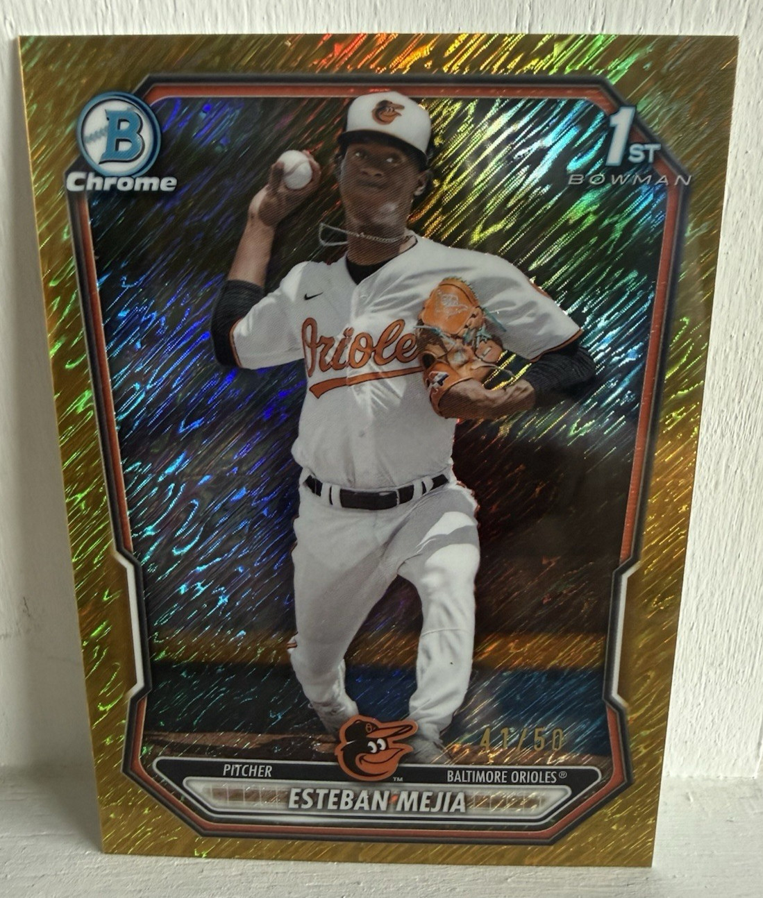 2026 Bowman Chrome Esteban Mejia #BCP-79 Gold Shimmer Refractor #’d /50 Orioles