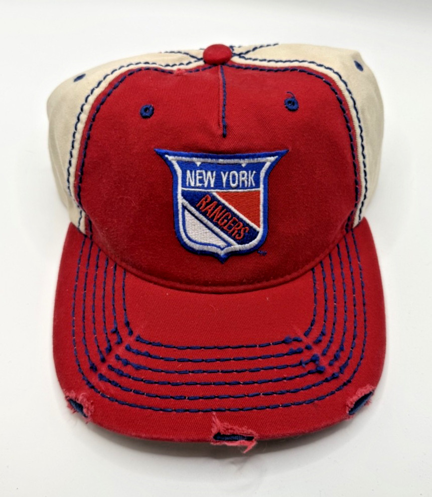 New York Rangers-Red/Beige Retro Brand Distressed Snapback Hat/Cap-NWT