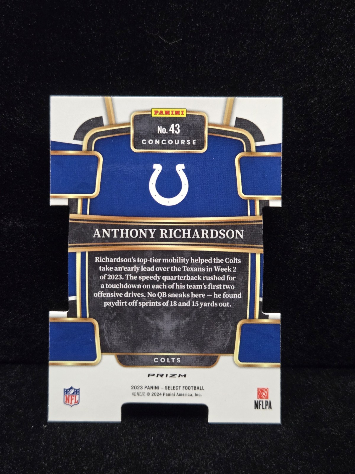 Anthony Richardson 2023 Panini Select #43 Zebra Prizm Die-Cut Rookie Colts