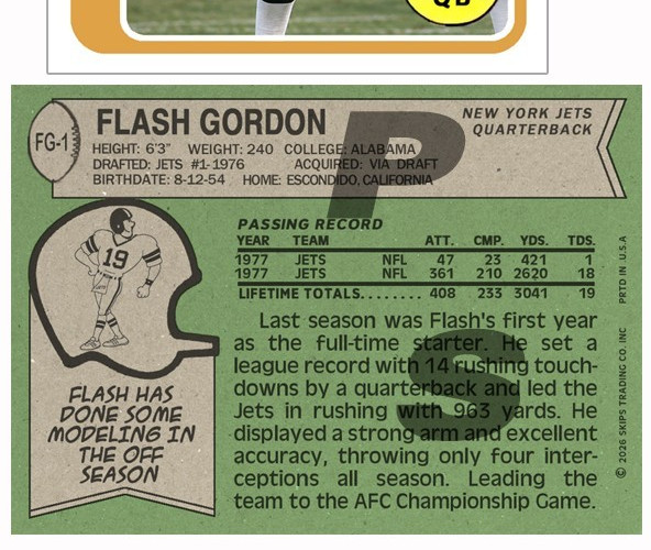 1978 STCC Flash Gordon Sam J Jones Topps New York Jets Custom card