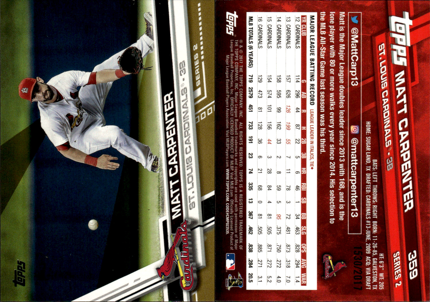 2017 Topps Series 2 – Gold Parallels /2017 (#351-700) ~ Choose Your Card