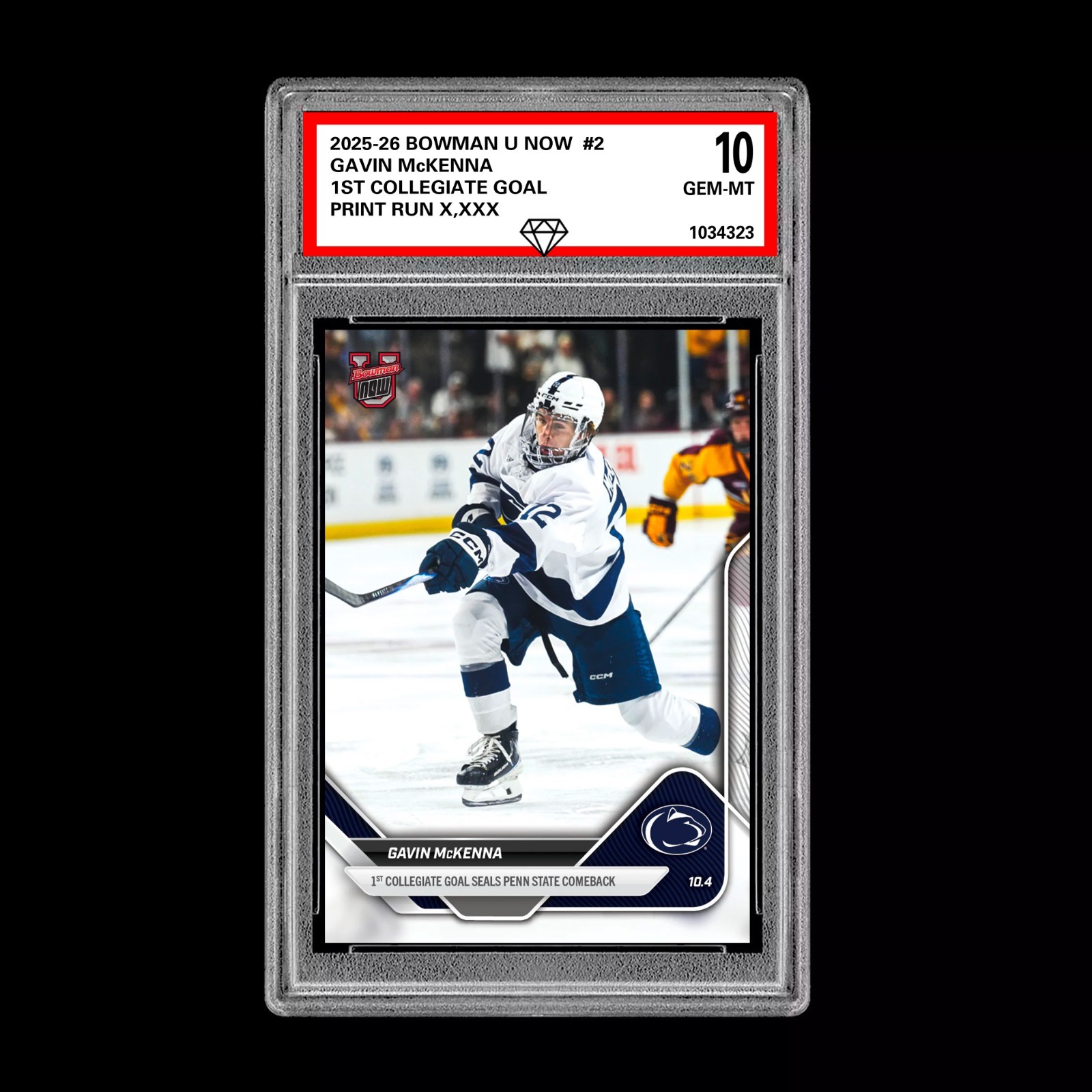 Graded 10 Gavin McKenna #2 Topps Now Bowman U Rookie Card Penn State Hockey RC
