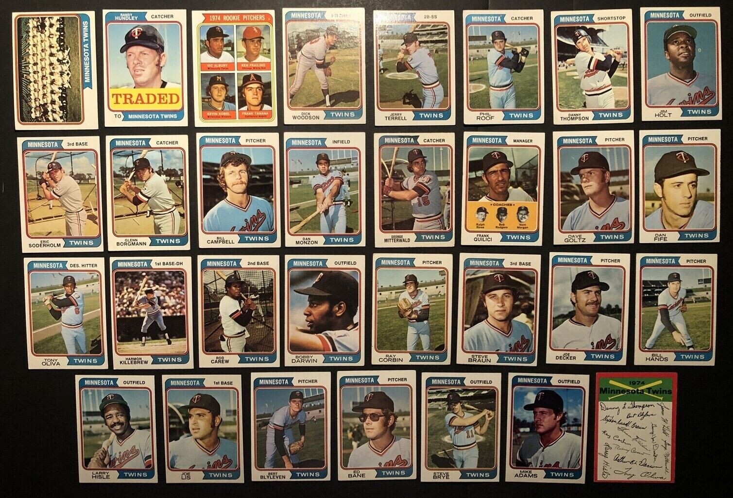 1974 Topps MINNESOTA TWINS Complete TEAM Set ROD CAREW Harmon KILLEBREW Goltz