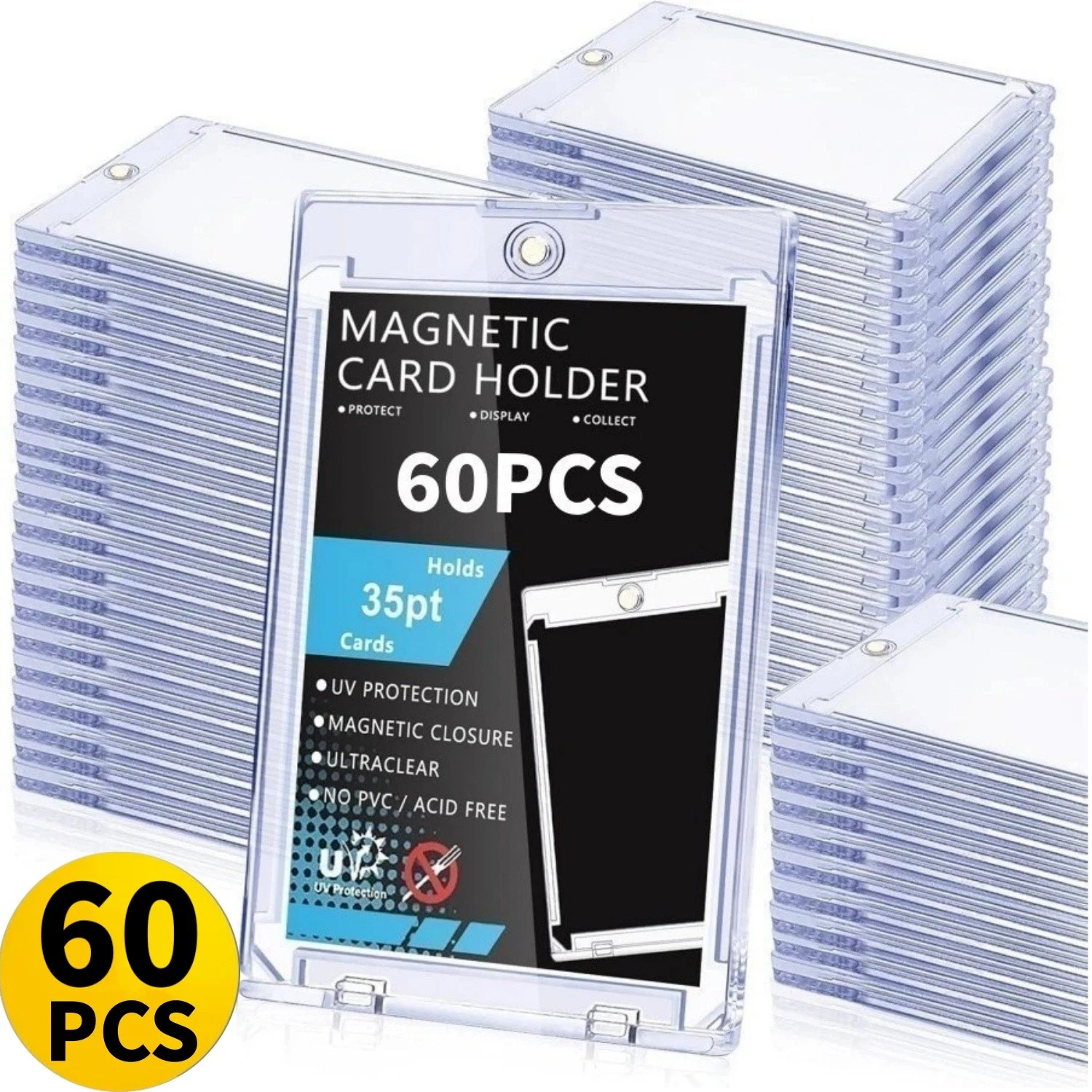 60 PCS Magnetic Card Holders Trading Sports 35pt One-Touch UV Protection Cover